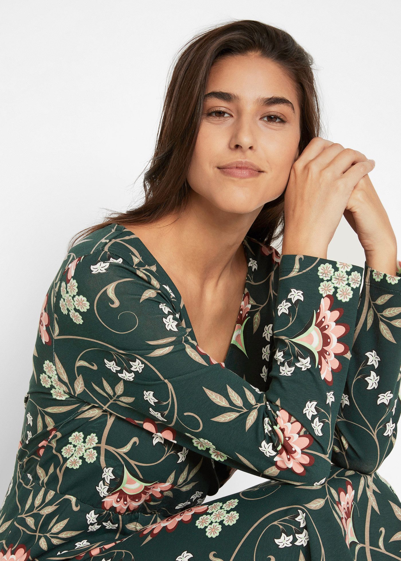 bonprix Jerseykleid für Alltag, aus Baumwolle und Elasthan, mit Wickeloptik – Bild 3 von 5