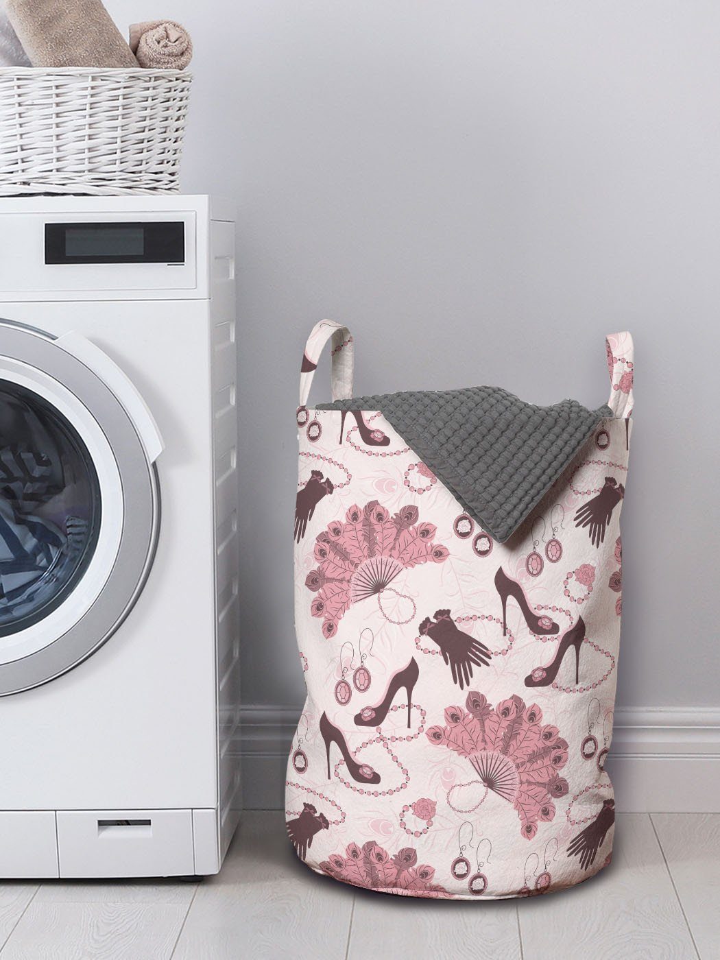 Abakuhaus Retro Wäschekorb für Jahrgang Frauen-Mode mit Wäschesäckchen Kordelzugverschluss Waschsalons, Griffen