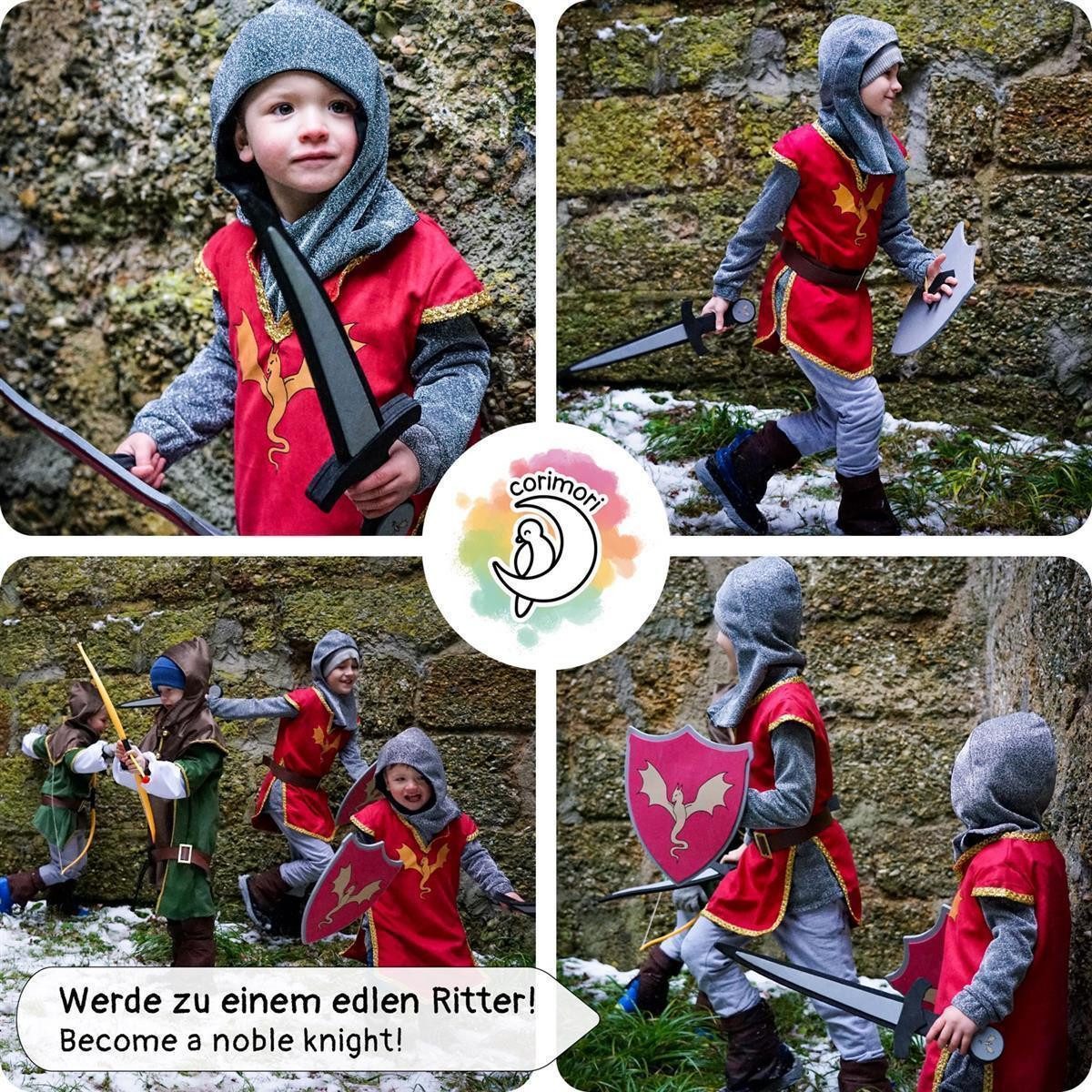 Corimori Ritter-Kostüm Krieger Karnevalskostüm, mehrteiliges Set, Kinder, Fasching, Mittelalterfest, Jungen, mit Schaumstoff-Schwert und Schild