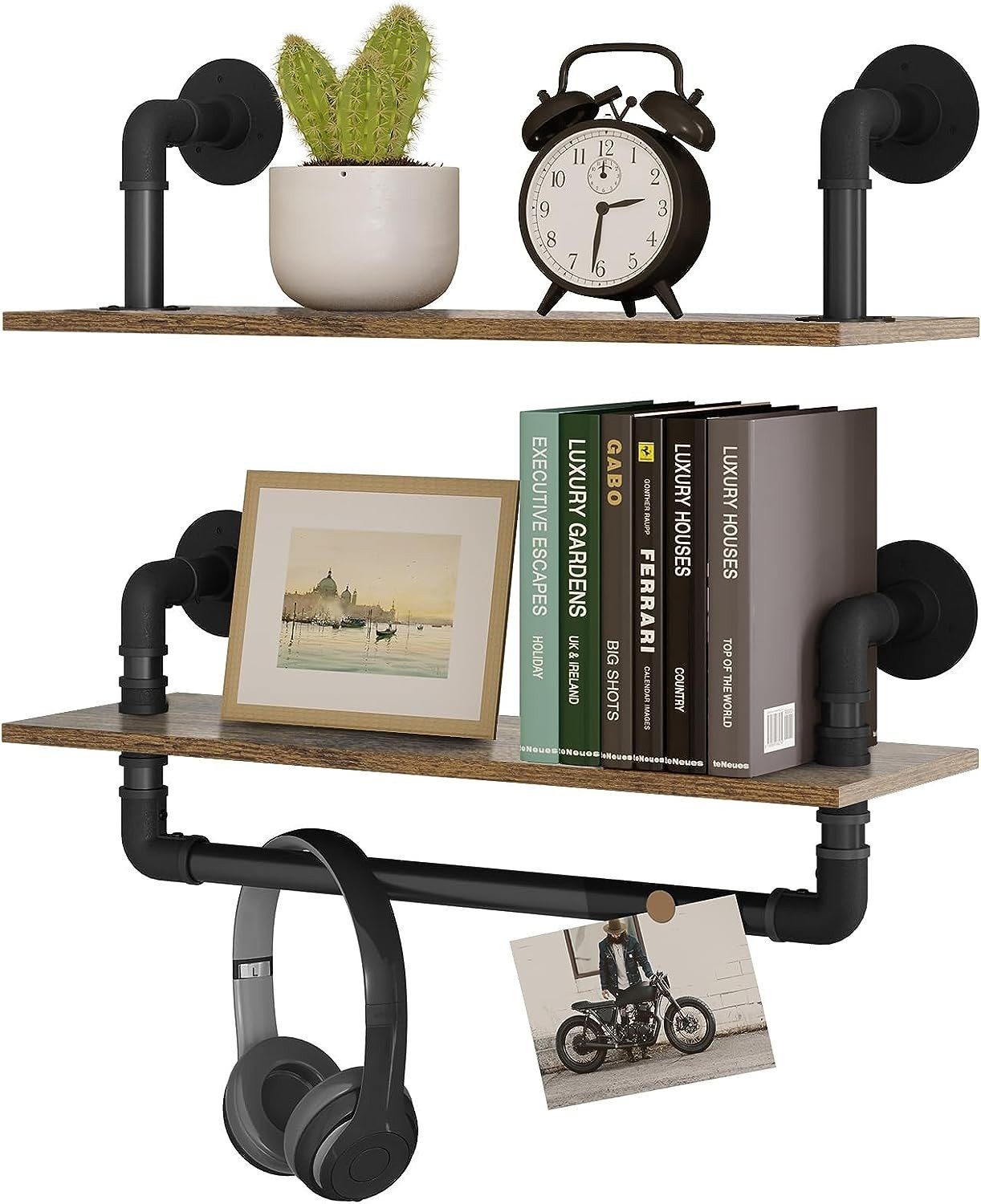 EUGAD Wandregal, Set 2-tlg., Schweberegal mit Handtuchhalter Vintage-Holzma günstig online kaufen