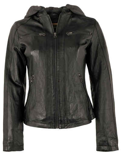 PUNCHBALL Lederjacke Lady-107 Echtleder Damen Lederjacke Lammnappa Kapuze schwarz