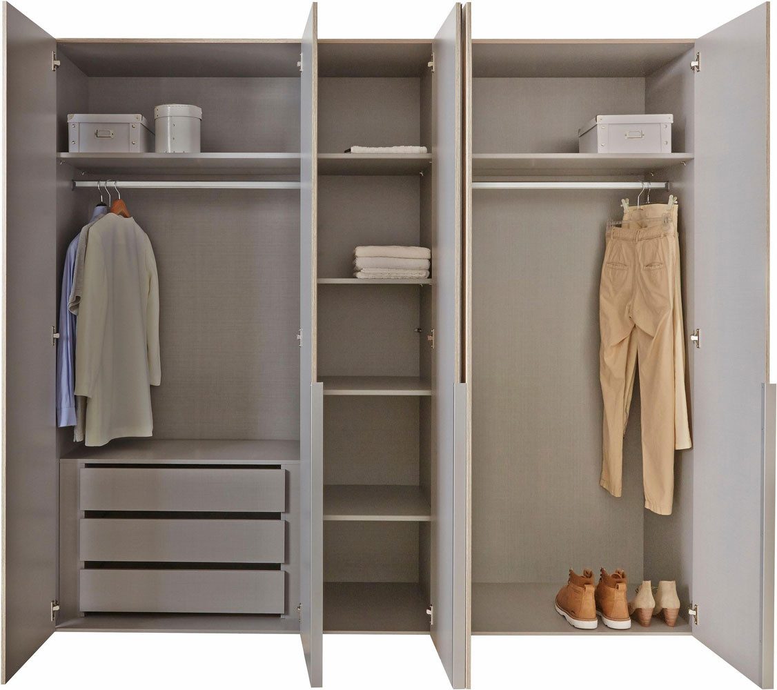 Wimex Drehtürenschrank New York (mit Türen, mit Einlegeböden, mit Schubladen, 1-St., moderne Optik, 5-türig mit Spiegel) 225cm Plankeneiche 5-türig