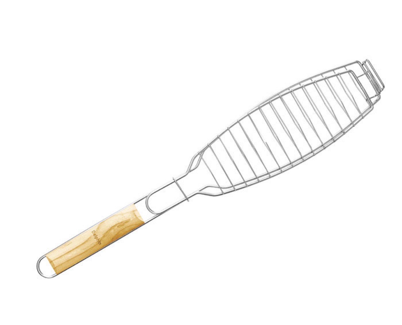 Grillrosthalter Fischgrill Delphin GRILLA 60x11x3cm Edelstahl Holzgriff