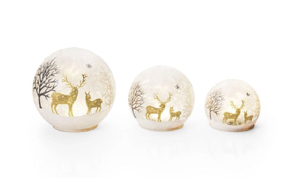 ideas... great Frost-Finish LED Echtglas, 3tlg., "Winterwald", Kugelleuchte Luna24 Weihnachtsszene simply