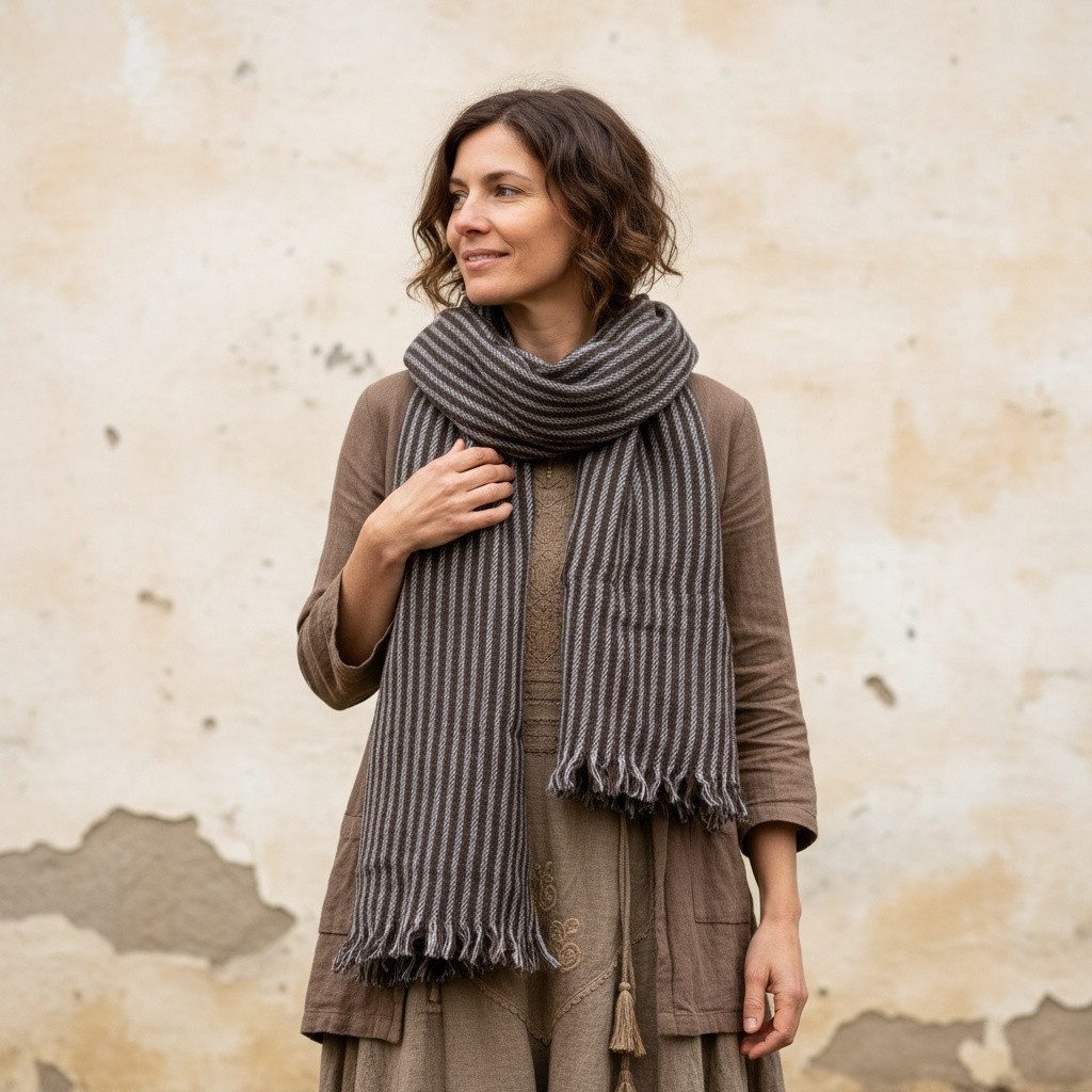 Guru-Shop Halstuch Schal, gestreifte Stola, Schaltuch - grau