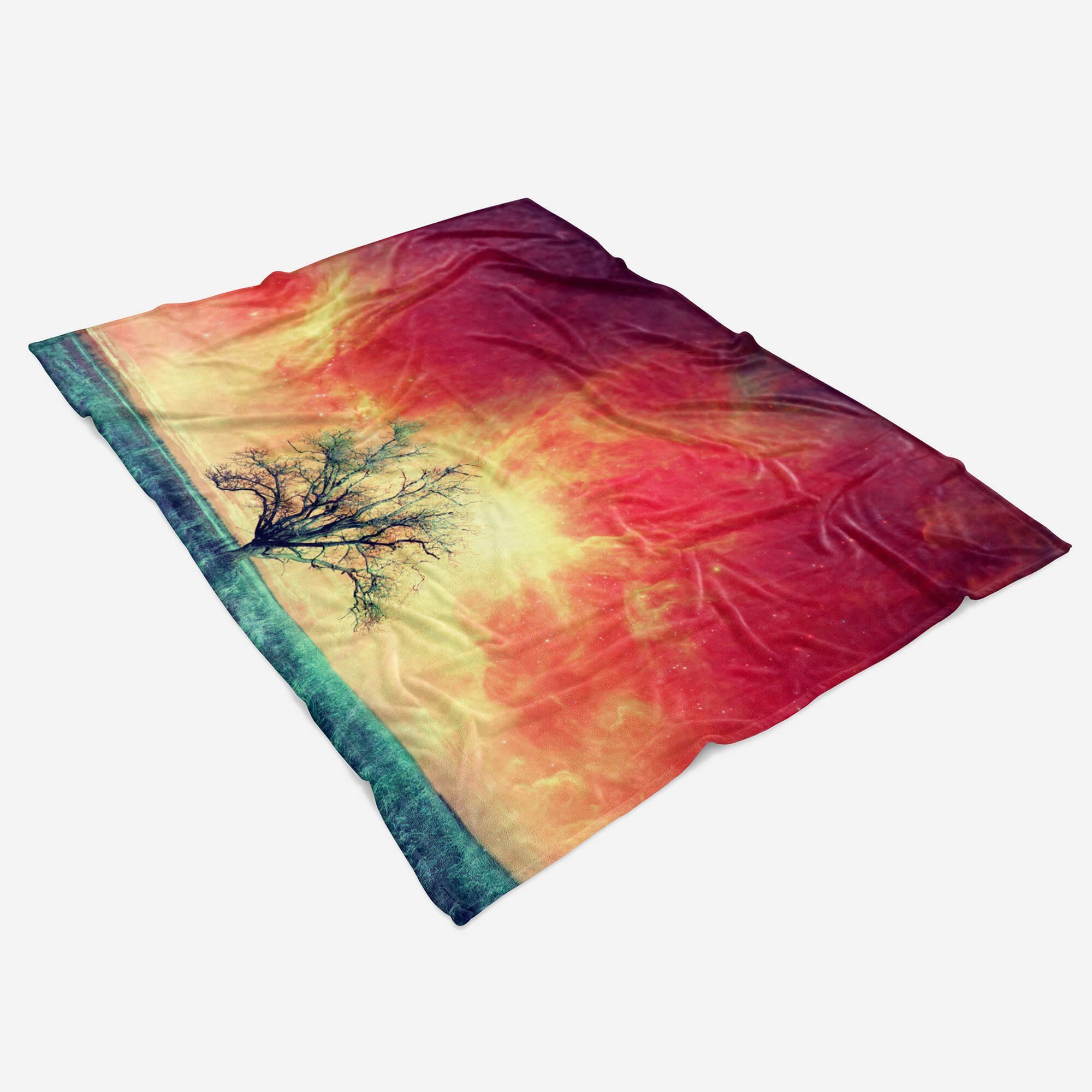 Sinus Baum Handtücher mit Saunatuch Handtuch Fotomotiv rote, Kuscheldecke Baumwolle-Polyester-Mix Art Strandhandtuch (1-St), Handtuch Einsamer