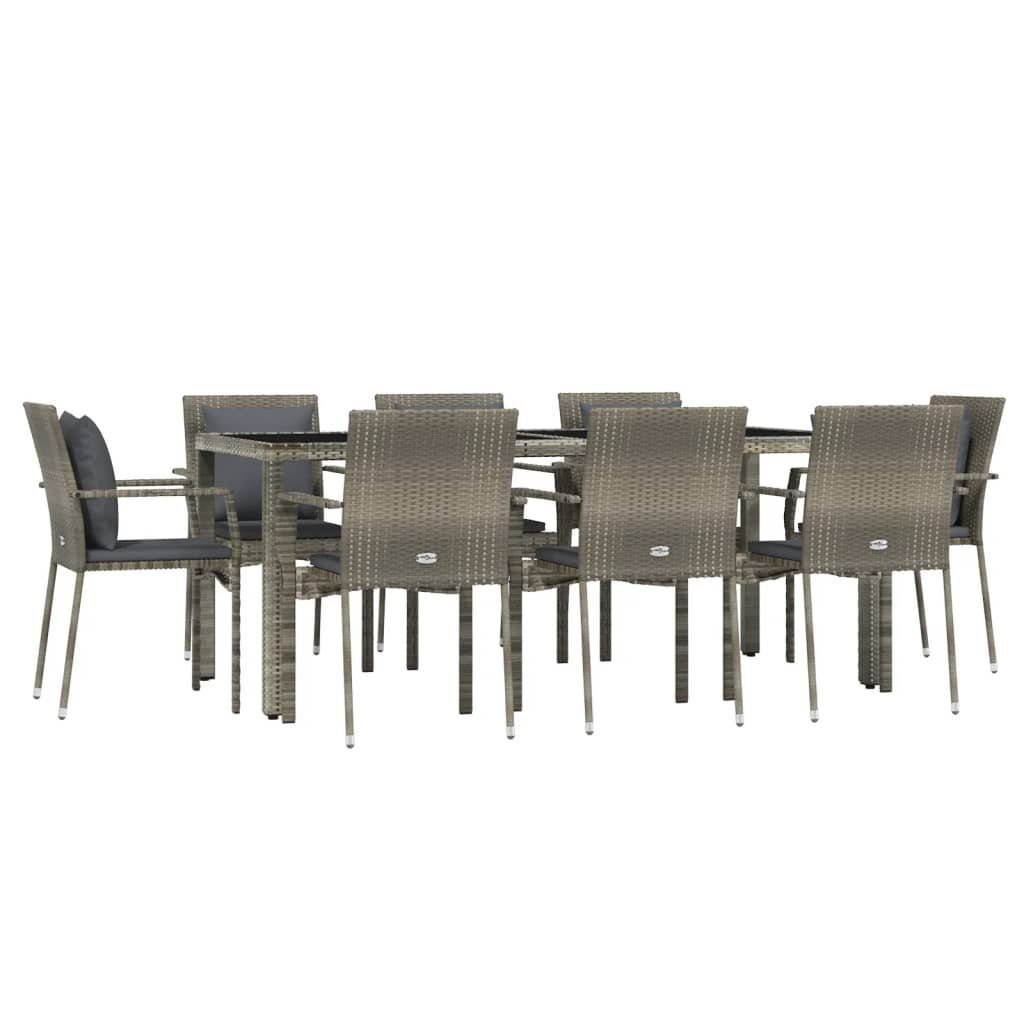 Garten-Essgruppe 9-tlg. Garten-Essgruppe mit Kissen Grau Poly Rattan