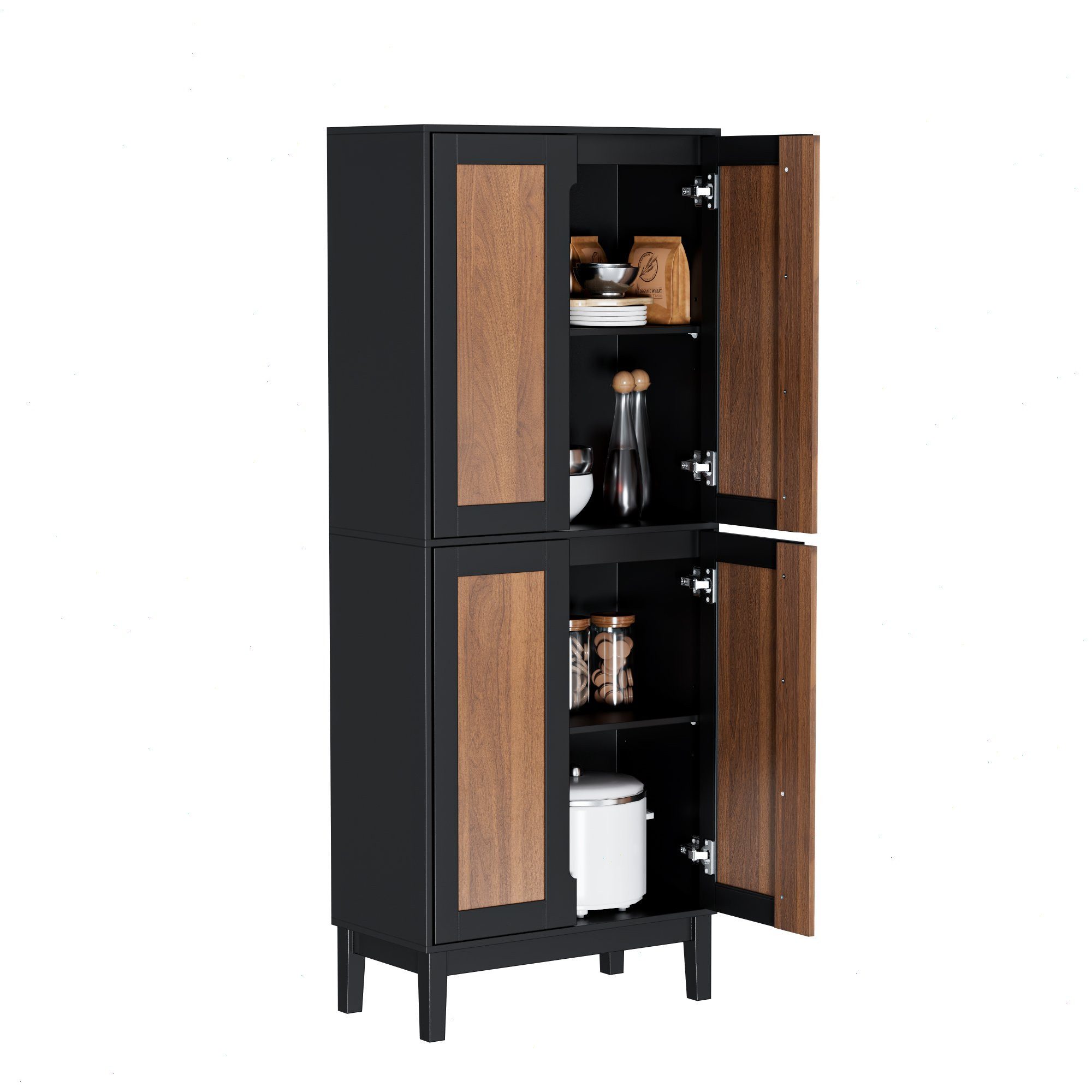 UEV Hochschrank mit 4 Türen, Kücheschrank, Badzimmerschrank (vielseitig einsetzbar für Flur, Küche, Hauswirtschaftsraum) Mehrzweckschrank Aktenschrank Hochschrank mit verstellbare Ablage