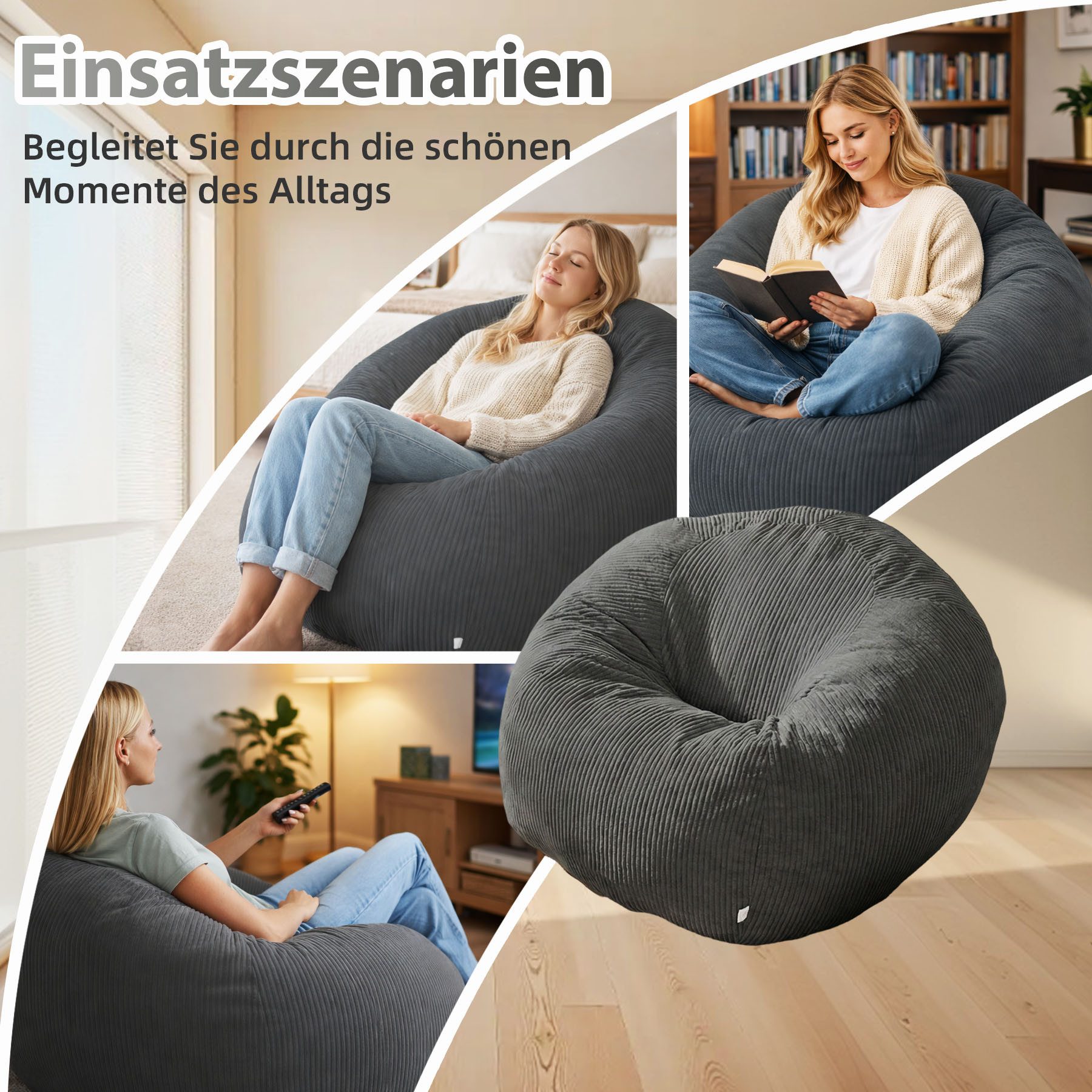 HomeMiYN Sitzsack Rund Sitzsack XXL aus Cord weiches Sofa für Wohnzimmer – Bild 5 von 5