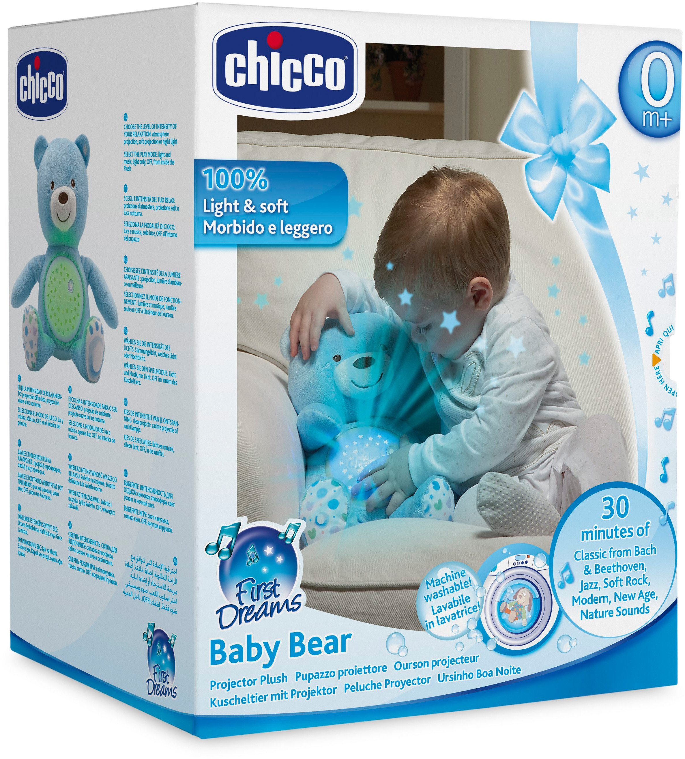 Baby First mit Chicco Hellblau, Dreams Kuscheltier Soundfunktion Lichtprojektion Bär, und