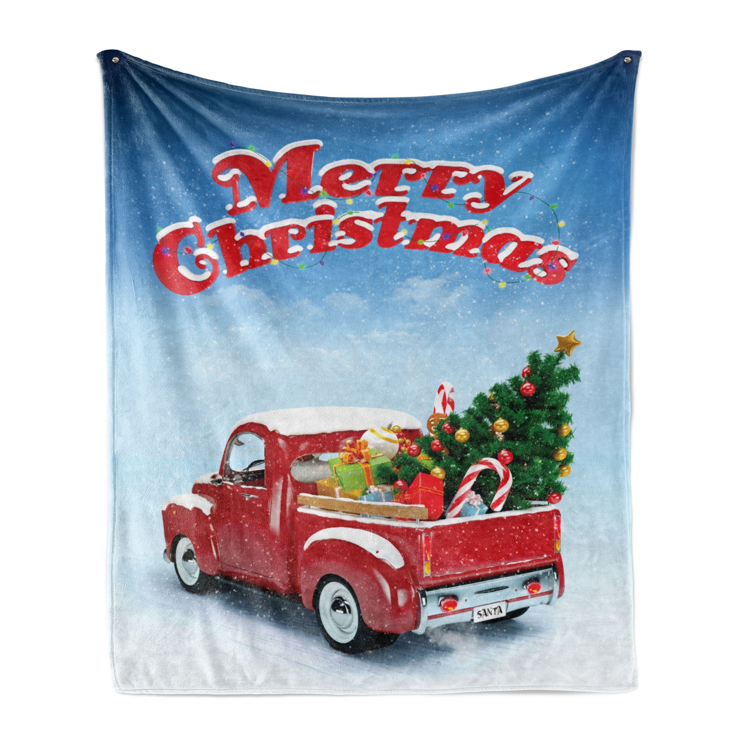Wohndecke Gemütlicher Plüsch für den Innen- und Außenbereich, Abakuhaus, Weihnachten Pickup-Truck Aufwändige