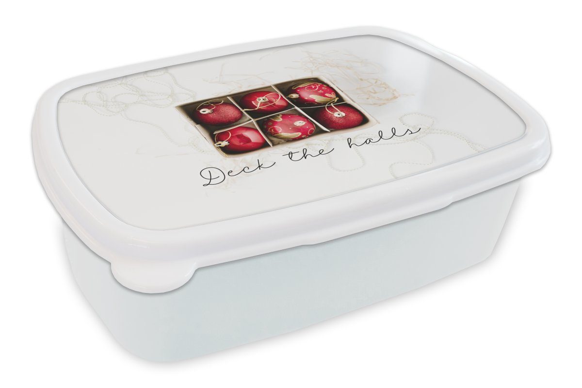 MuchoWow Lunchbox Weihnachtskugeln - Rot - Gold, Kunststoff, (2-tlg), Brotbox für Kinder und Erwachsene, Brotdose, für Jungs und Mädchen weiß