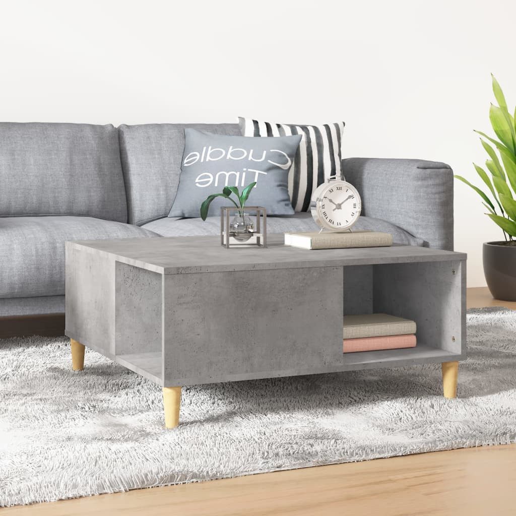 furnicato Couchtisch Betongrau 80 x 80 x 36,5 cm aus Holzwerkstoff und (1-St), Wohnzimmertisch mit Stauraum durch Fächer und feuchtfester Oberfläche