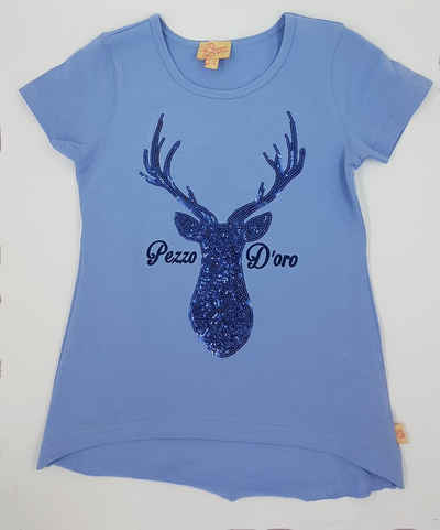 Pezzo D'oro Trachtenshirt Pezzo D'oro Damen Trachtenshirt, Farbe bleu Longshirt Pailettenhirsch Stickerei