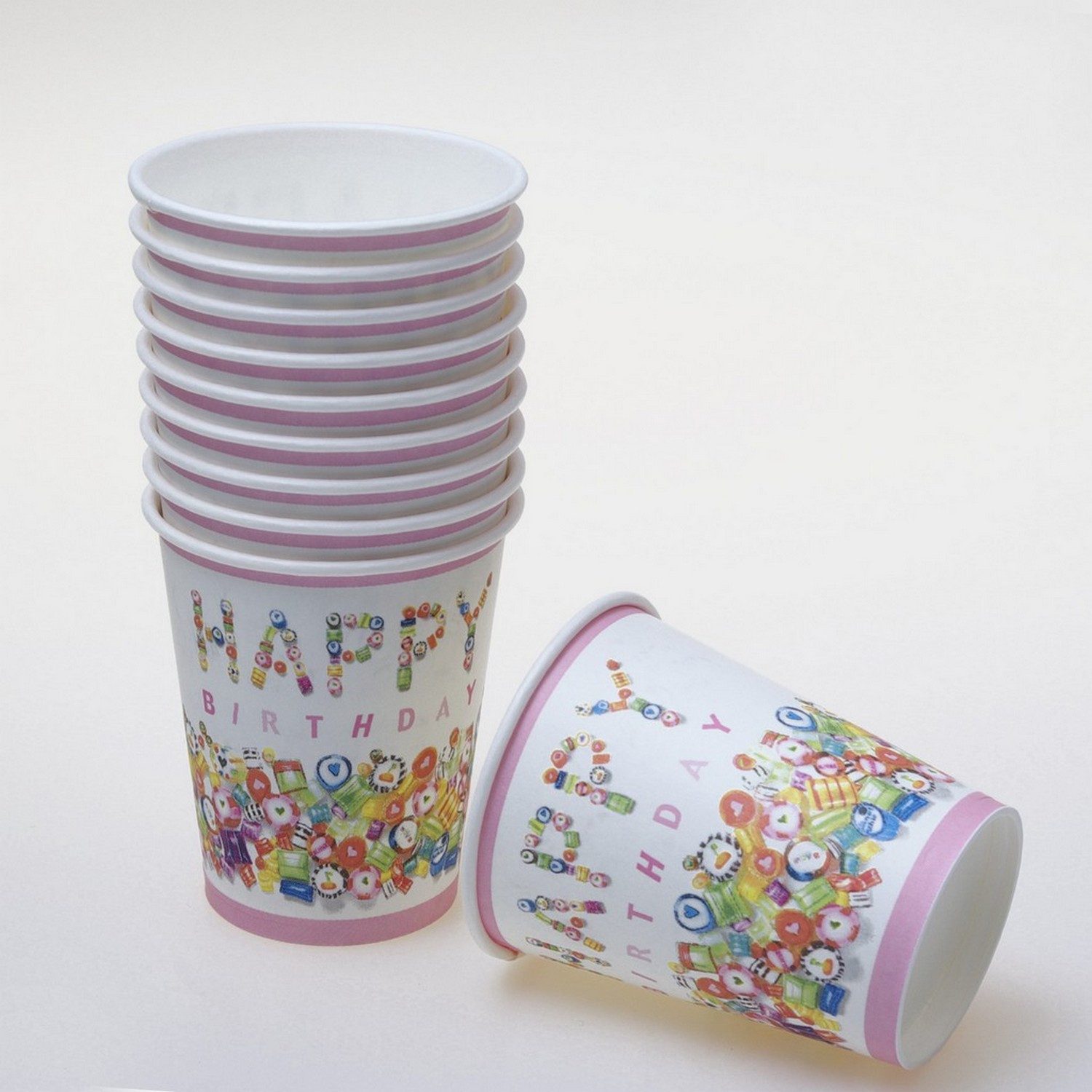 Deko AS Einweggeschirr-Set Pappbecherset "Happy Birthday" - 10 Stück - bunt - 96172 (20-tlg), Pappe, für Geburtstage