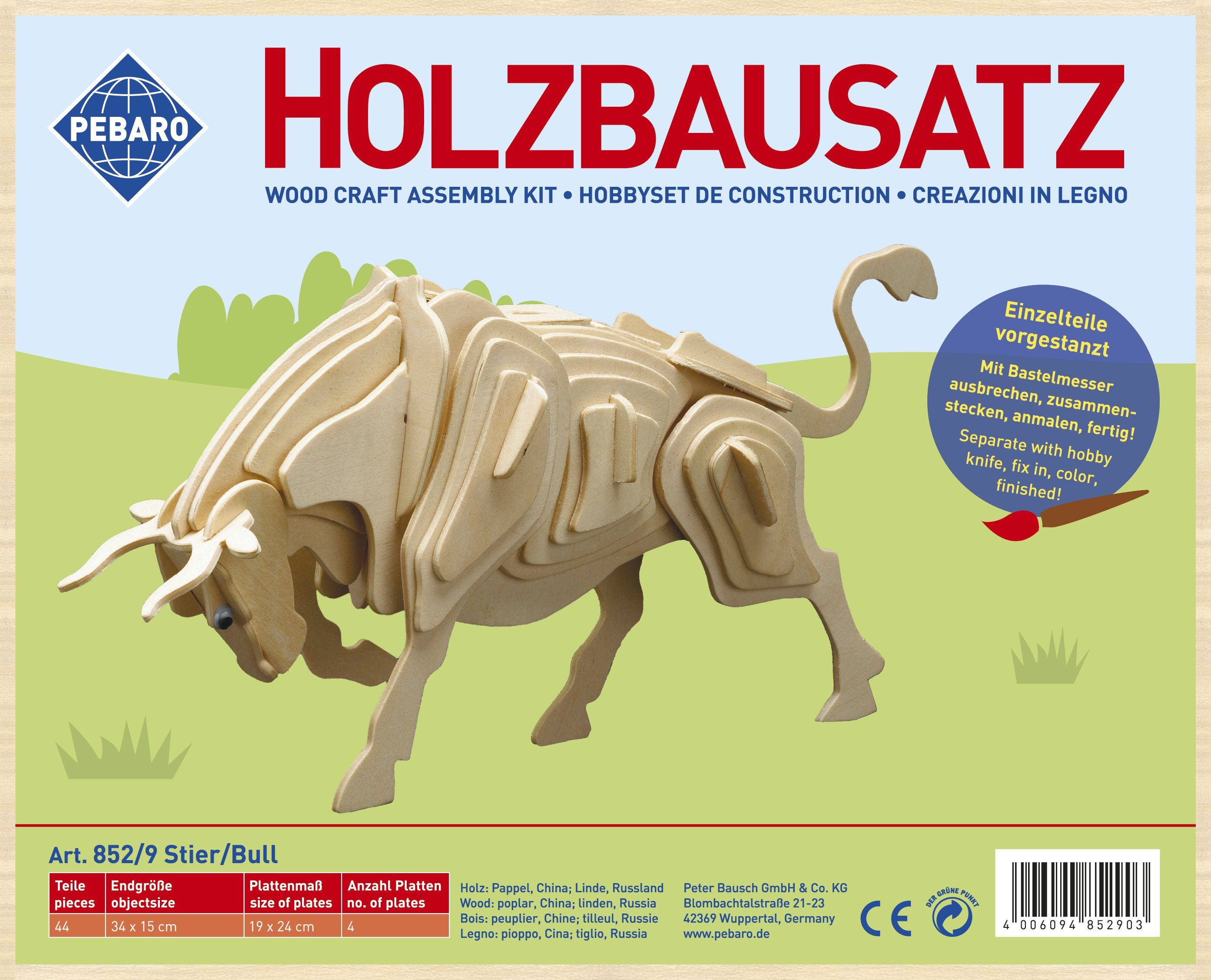 Pebaro 3D-Puzzle Holzbausatz Stier, 852/9, 44 günstig online kaufen