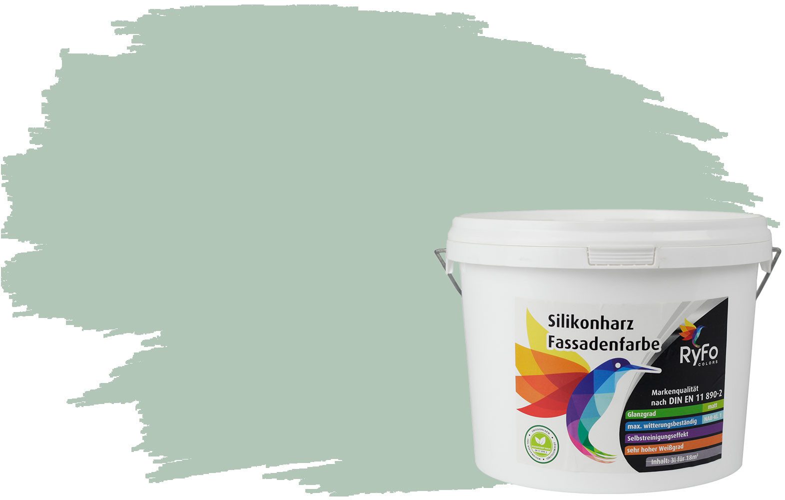 RyFo Colors Fassadenfarbe Silikonharz Fassadenfarbe Grüntöne, 1 L ca. 6 m², Wasserabweisend, diffusionsfähig, schützt vor Schmutz, UV-beständig