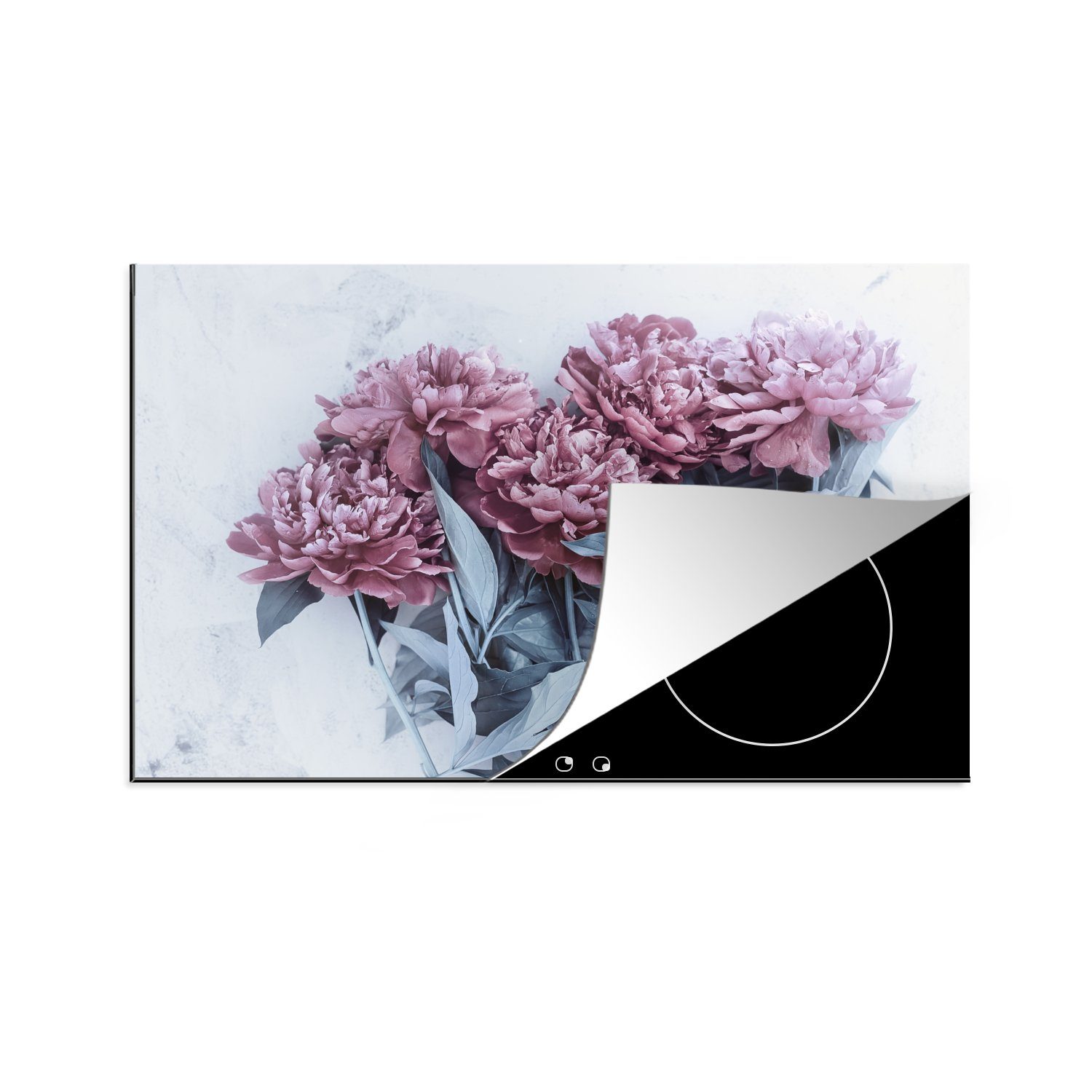 MuchoWow Herdblende-/Abdeckplatte Burgundische Pfingstrosen, Vinyl, (1 tlg), 81x52 cm, Induktionskochfeld Schutz für die küche, Ceranfeldabdeckung