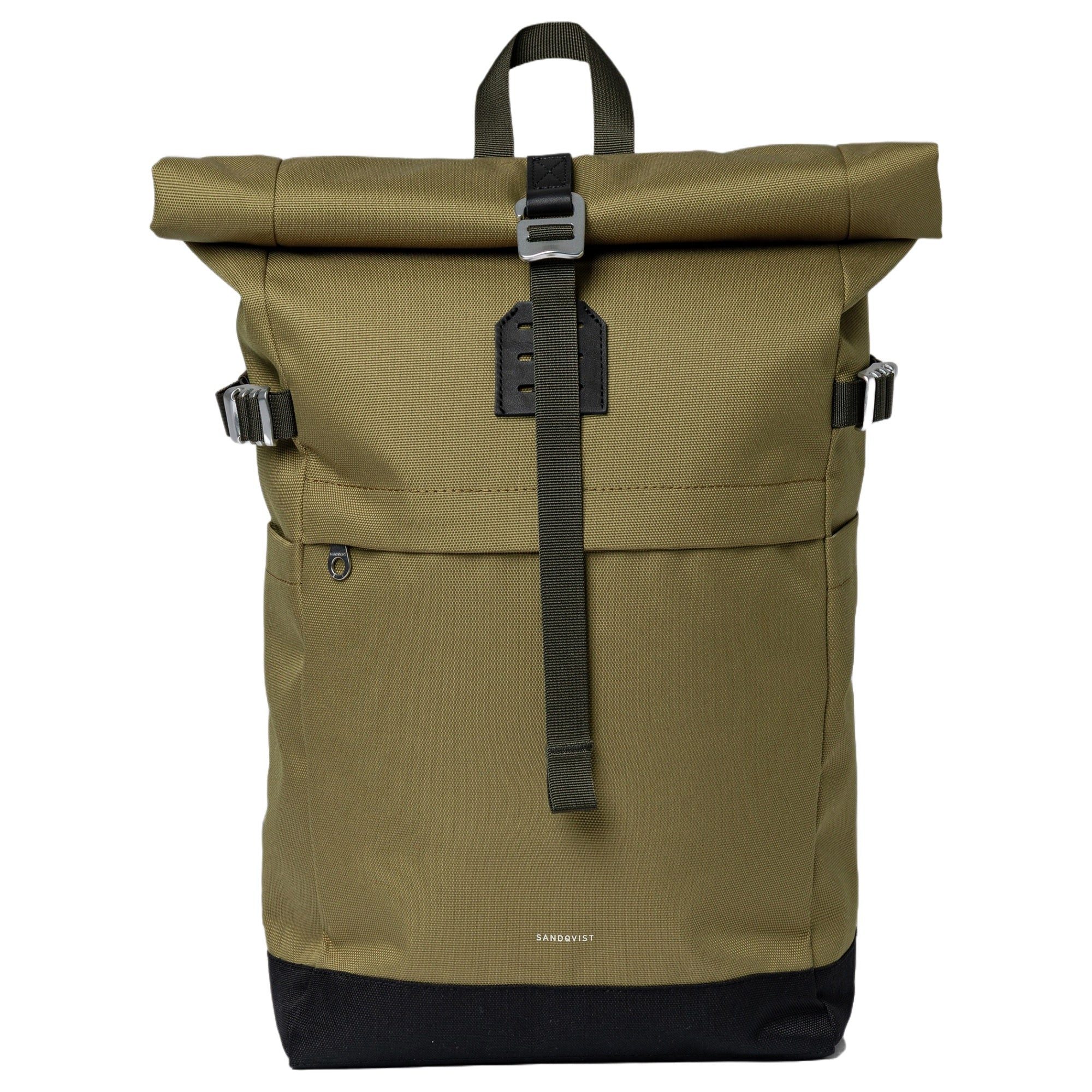 Sandqvist Rucksack Icon Rolltop - Rucksack M 14" 60 cm (olive drab with black leather)
