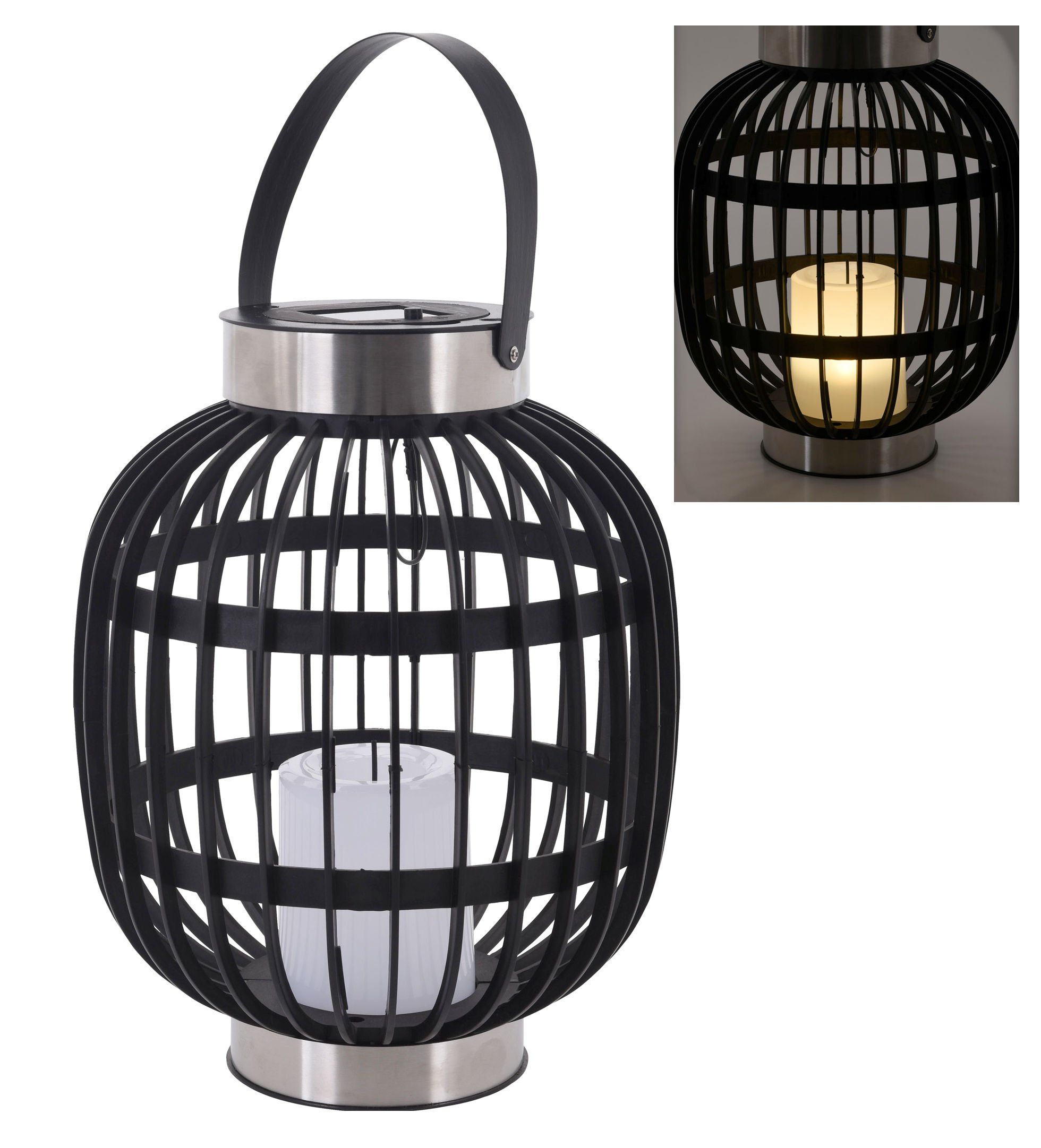 Spetebo LED Solarleuchte LED Solar Laterne mit Kerze - 30 x 23 cm, Einschaltautomatik, LED, warmweiß, Garten Hängeleuchte in Rattan-Optik