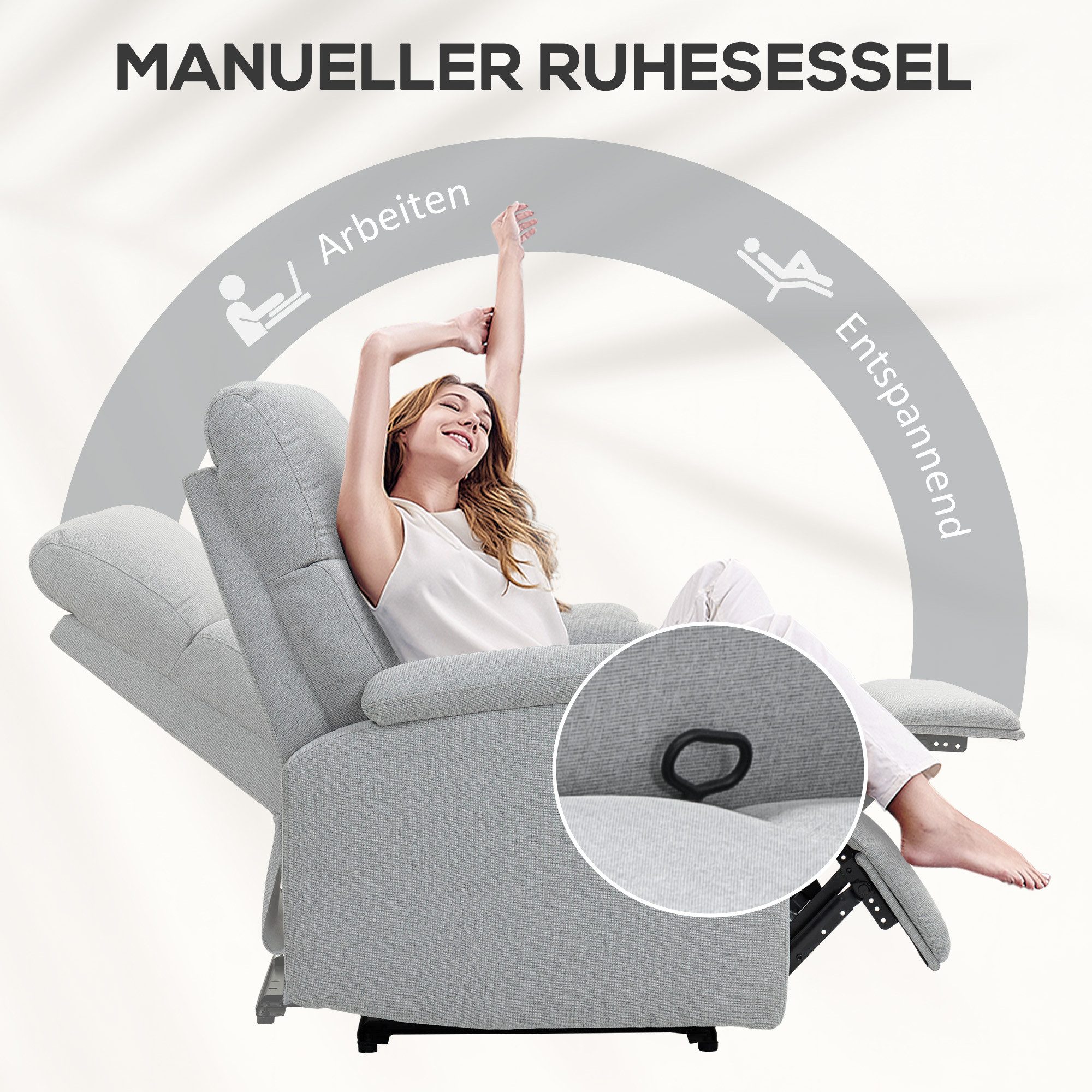 HOMCOM Relaxsessel Fernsehsessel mit Liegefunktion, TV-Sessel mit Leinenoptik (Liegesessel, 1-St., Ruhesessel), bis 150 kg belastbar für Wohnzimmer, Grau – Bild 4 von 5
