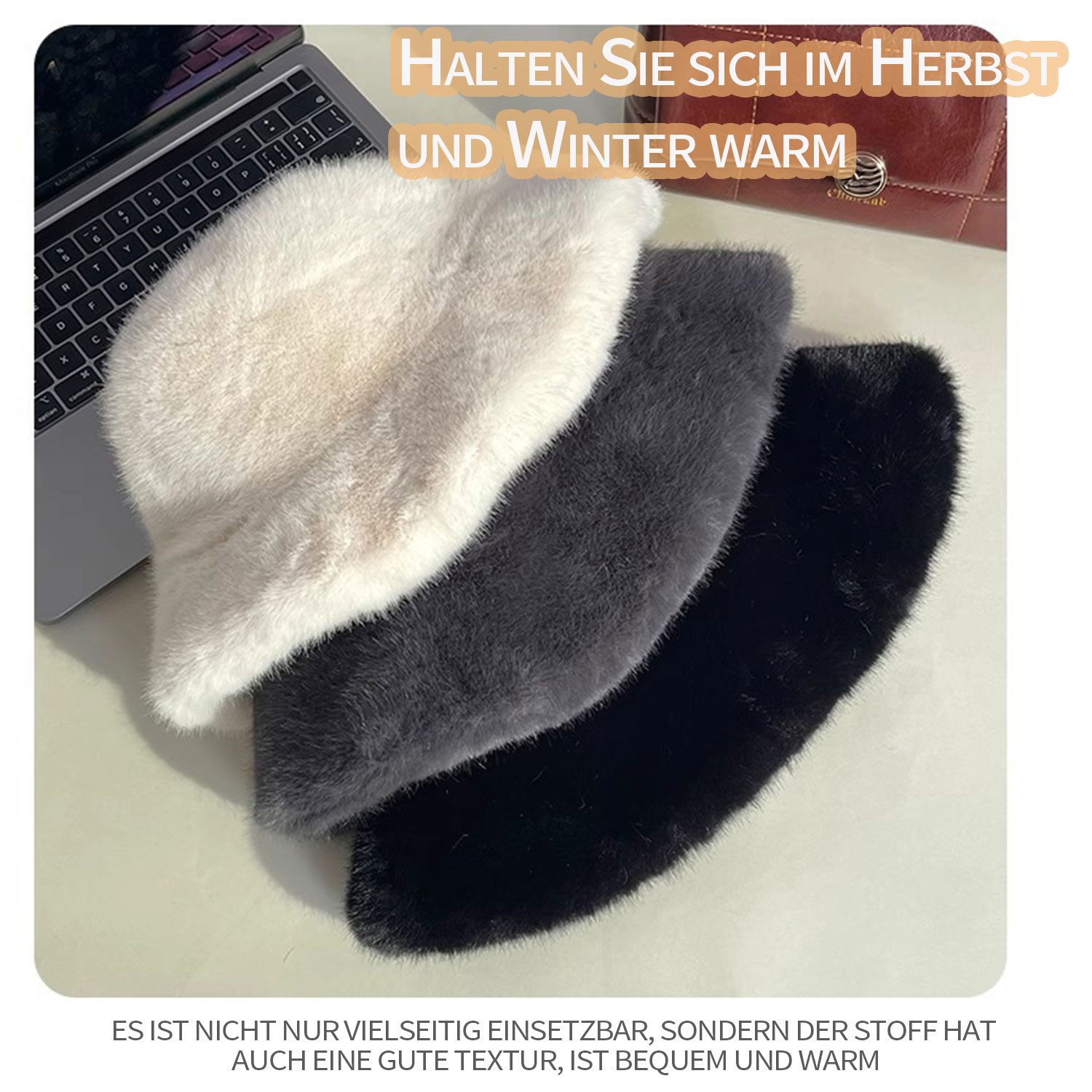 Refttenw Skimütze Verstellbarer warmer Winter-Bucket-Hut aus Fleece, Damenmütze