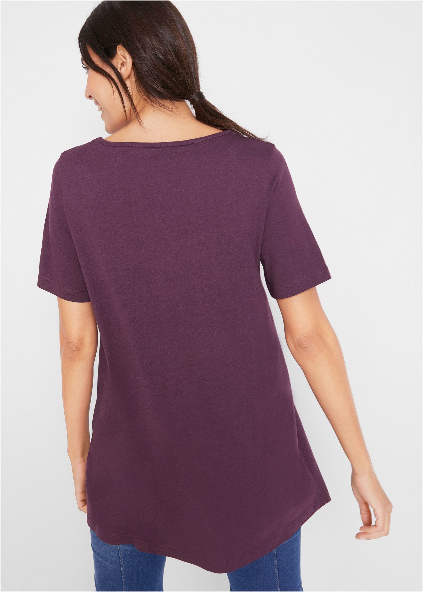 bonprix T-Shirt dezente A-Linie, Kurzarm, aus Baumwolle und Viskose