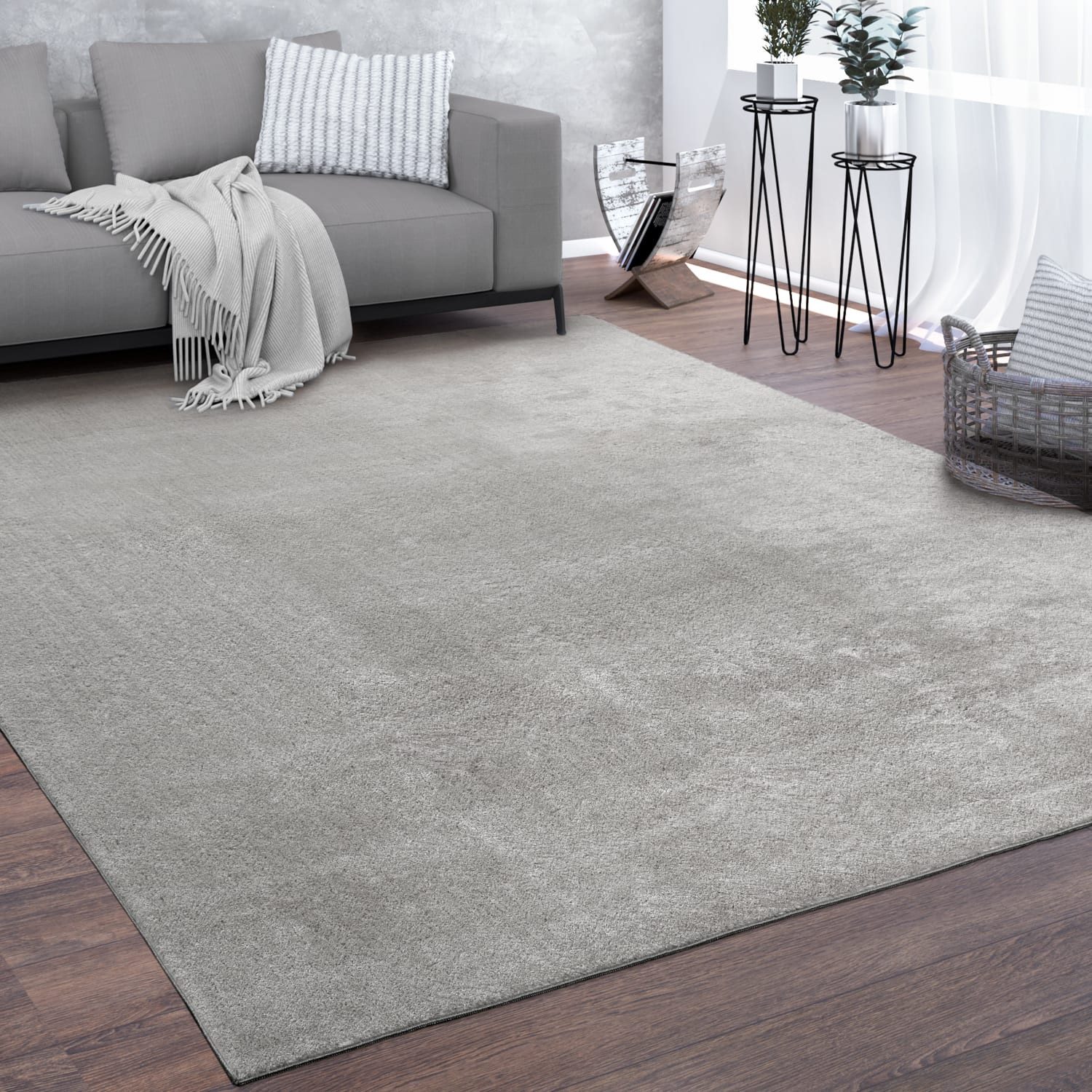 KADIMA DESIGN Teppich waschbar Unifarben Wohnzimmer schmutzabweisend Teppich Kurzflor, Rechteckig, Höhe: 14 mm, Florhöhe: 10 mm, 100% Polyester, Läufer, 60x100cm, Silber