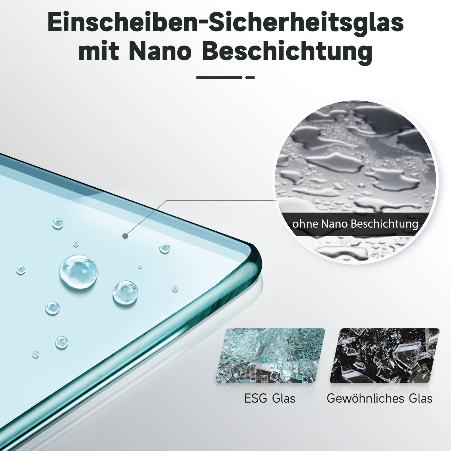 SONNI Dusch-Falttür Duschtür Nischentür Falttür Schwarz Duschkabine Duschabtrennung, ESG Nano Glas