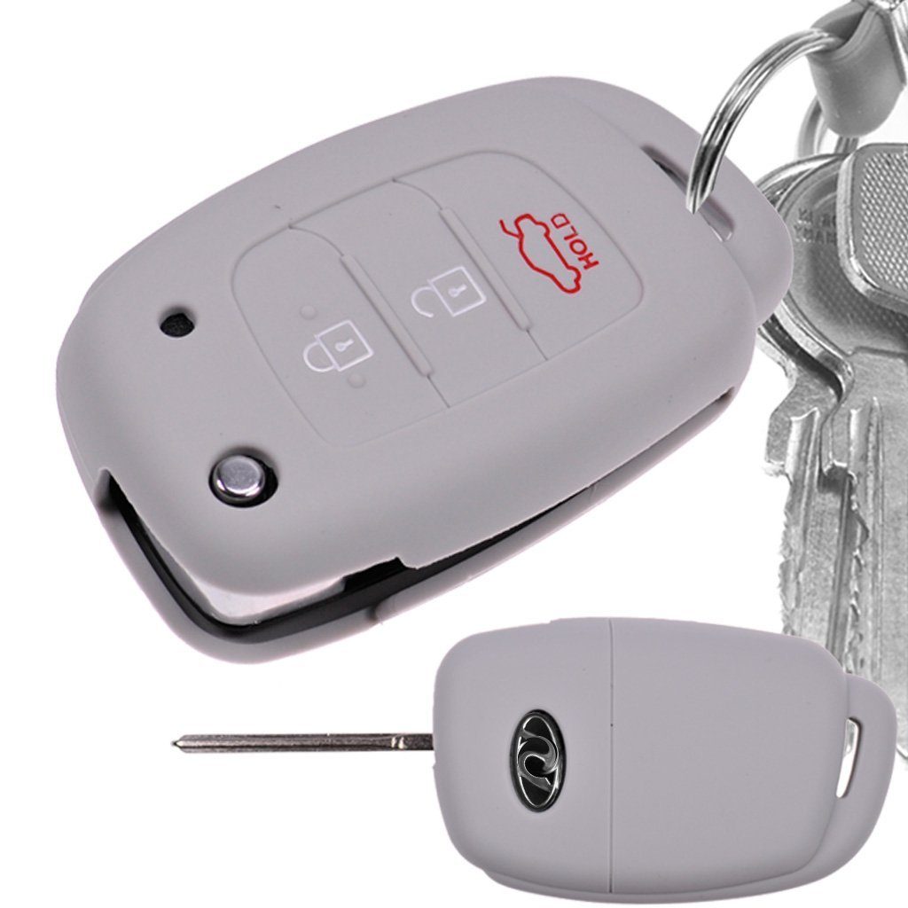 Sonata Schlüsseltasche Tucson Schutzhülle Grau, Autoschlüssel Softcase 3 Hyundai ix25 für i40 Tasten ix35 Silikon mt-key Elantra i10 i20