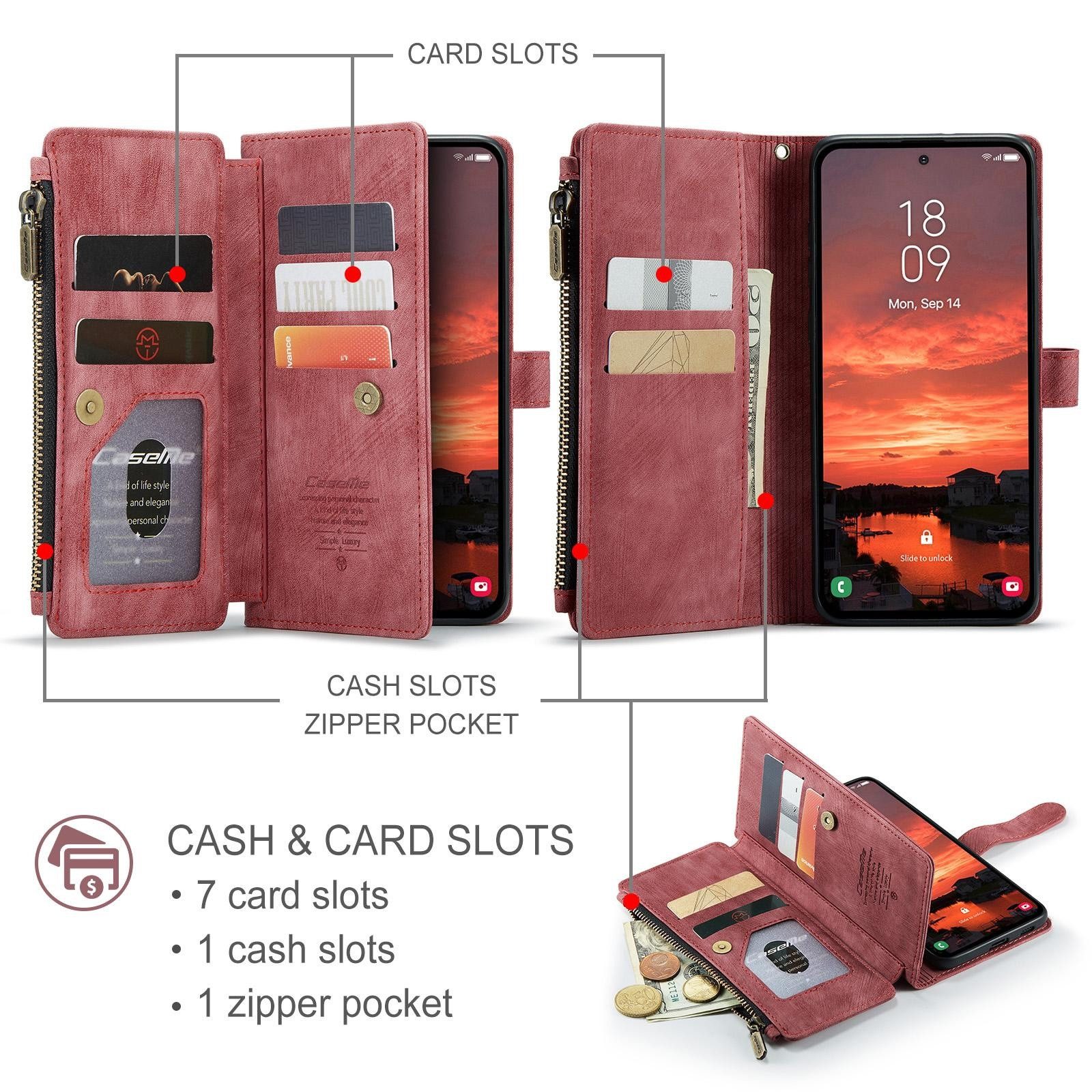 CaseMe Handyhülle Für Samsung Galaxy S25 Plus Kunstleder Multifunktion Tasche Hülle Case, Kunst-Leder Schutz Tasche Smart Case Multifunktion