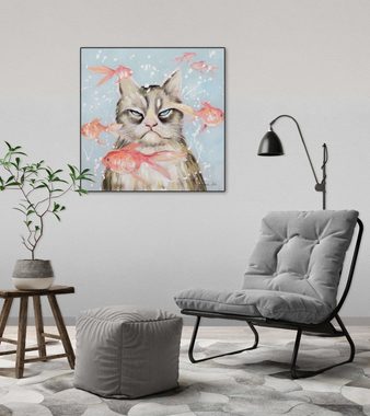 KUNSTLOFT Gemälde Very Crabby Cat 60x60 cm, Leinwandbild 100% HANDGEMALT Wandbild Wohnzimmer