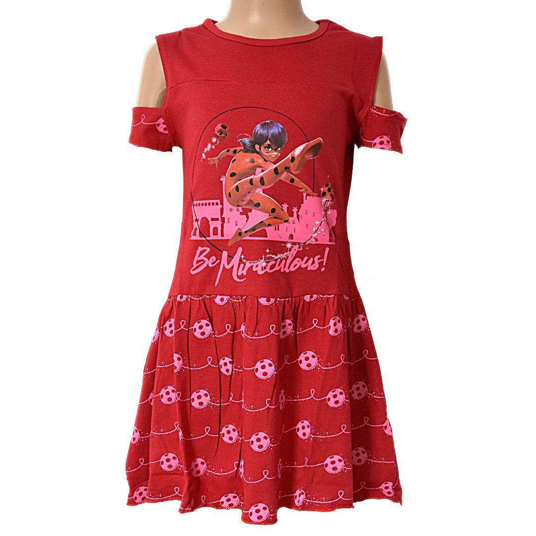 Miraculous - Ladybug Sommerkleid cm Gr. Jerseykleid für Rot 98-128 Off-Shoulder Mädchen