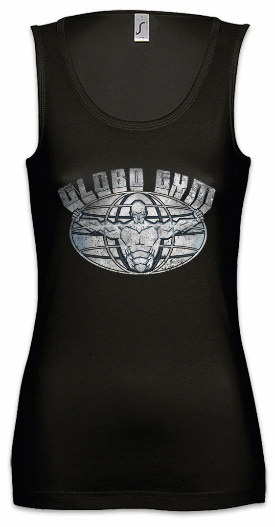 Urban Backwoods Tanktop Globo Gym Sign Ärmelloses Damen T-Shirt Firmenlogo Dodgeball White Fitness Studio Fitnessstudio Goodman