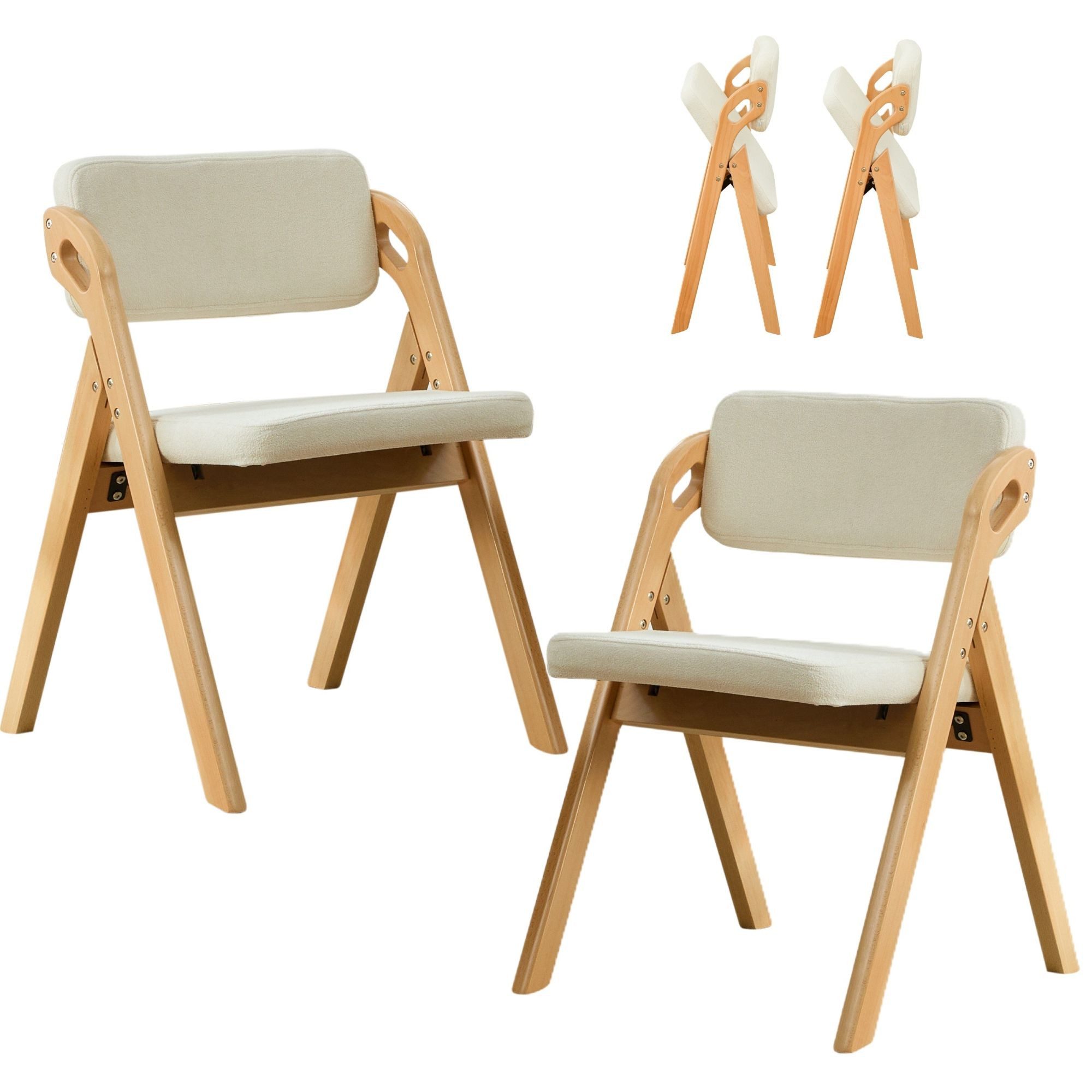muvano Klappstuhl Klappstühle & gepolsterten Sitzen, massiver Buche, Esszimmerstühle (2 St), 2er Set, stapelbare klappbare Holzstühle für Küche/Büro/Party/Picknick