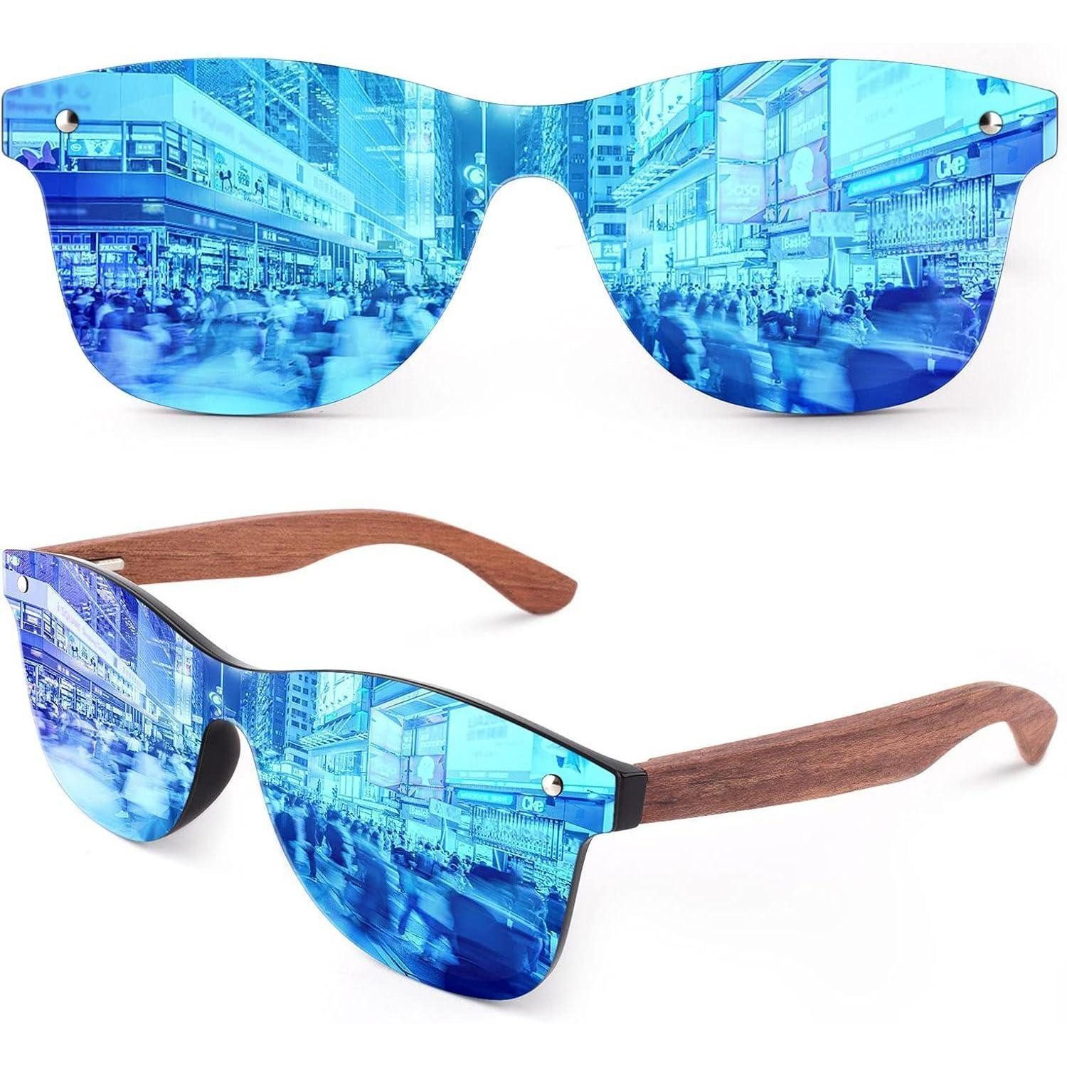 LuxusKollektion Monoscheibensonnenbrille Sonnenbrille Holz Herren Damen Polarisierte 1 Glänzend Schwarz Blau
