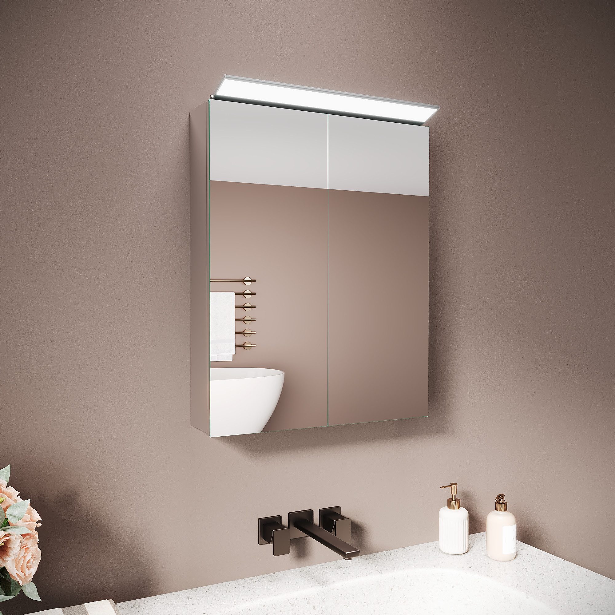 SONNI Spiegelschrank Spiegelschrank Badezimmerschrank 52×65cm Bestseller mit 8K Hochglanz-Frontbeleuchtung