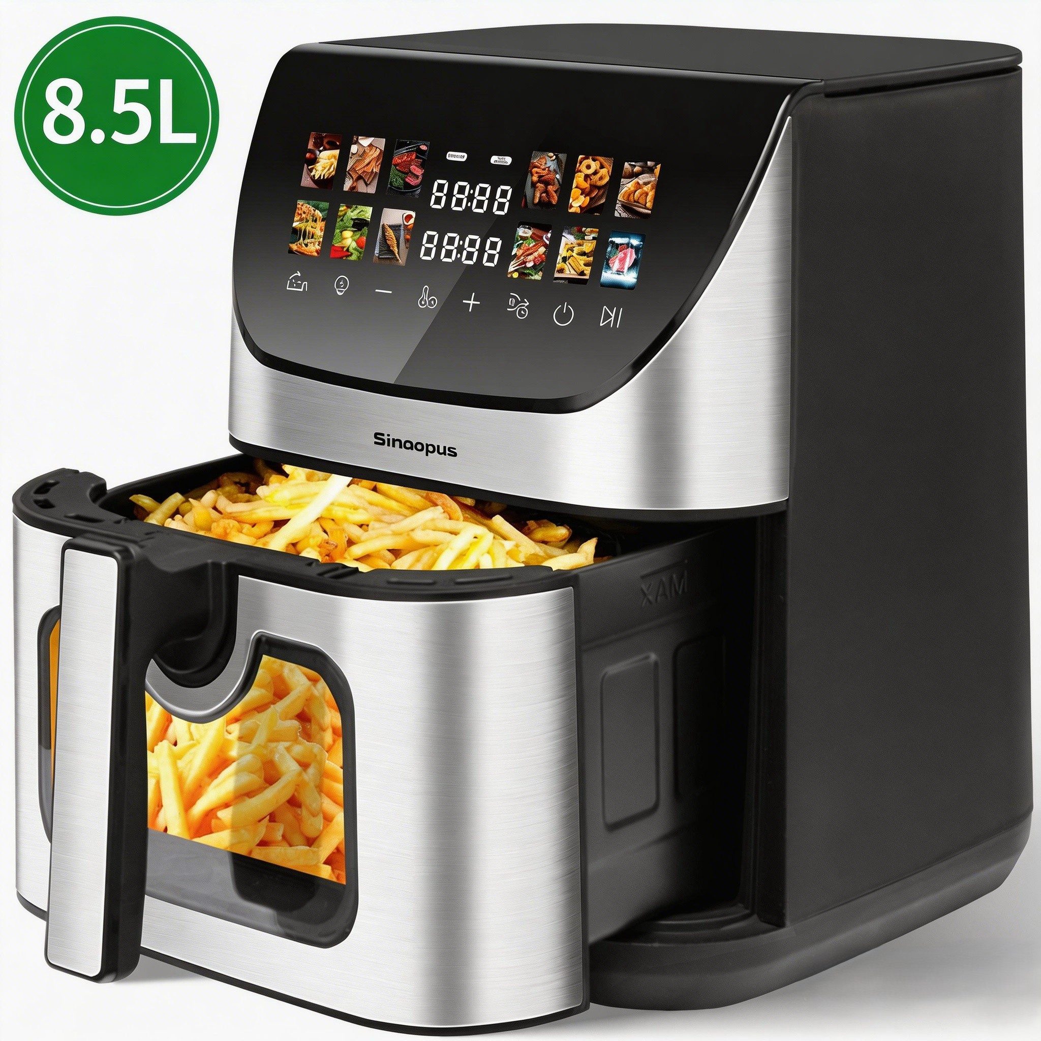 Rolipo Heißluftfritteuse 8,5L mit Sichtfenster & Touchdisplay, 12-in-1, LED-Display, energiesparend, 360°Heißluftzirkulation, 1800 W, für gesundes, energiesparendes Kochen, leicht zu reinigen,für Ostern