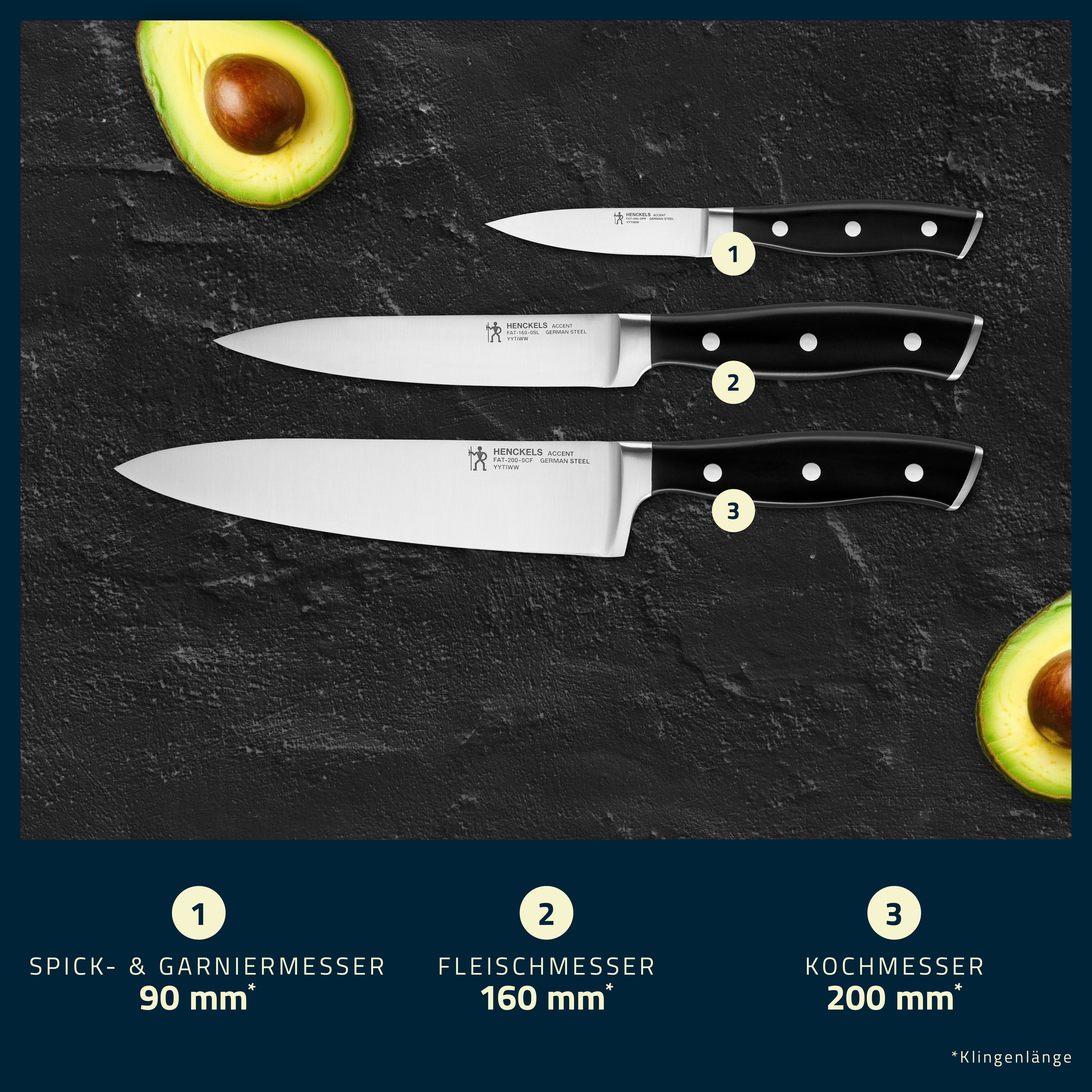 HENCKELS by ZWILLING Messer-Set Accent (Set, 3-tlg), Rostfreier Klingenstahl, Ergonomische Griffe