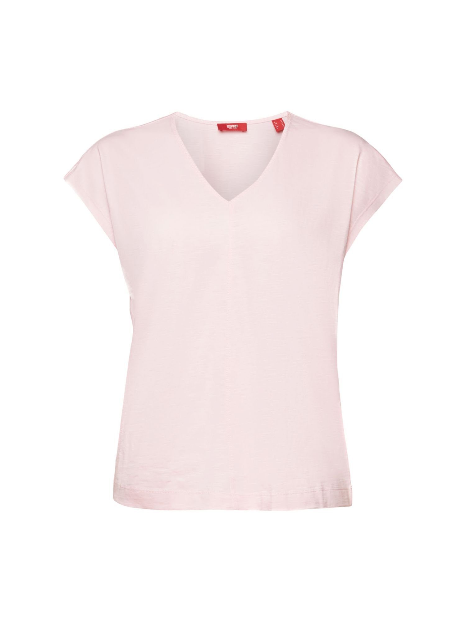 edc by Esprit T-Shirt V-Neck Shirt mit Kontrastnähten, 100 % Baumwolle (1-tlg) PASTEL PINK