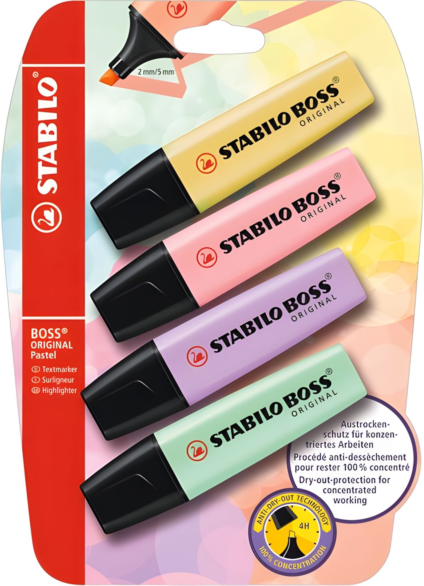STABILO Marker STABILO BOSS ORIGINAL Pastel 4er Blister pudriges Gelb rosiges Rouge