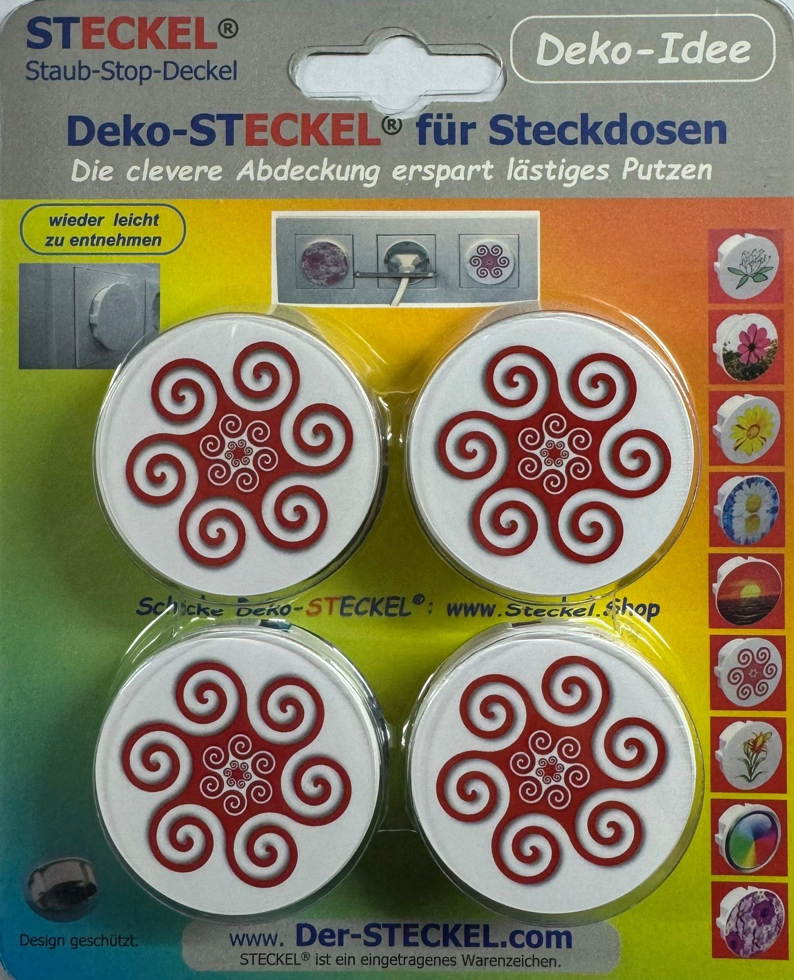 STECKEL Wanddekoobjekt 4 Stück DEKO-STECKEL® - DS-437 Ornament rot - Steckdosen Abdeckung