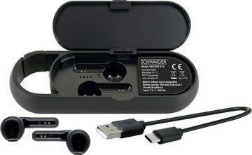 Schwaiger KH21BTS 513 Bluetooth-Kopfhörer (Bluetooth, Ladecase mit integriertem Lautsprecher, Clip zum Aufhängen)