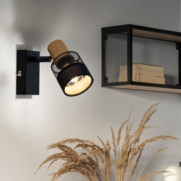 etc-shop LED Deckenleuchte, Leuchtmittel nicht inklusive, Spotleuchte Deckenleuchte Wandlampe Strahler verstellbar Holz Textil
