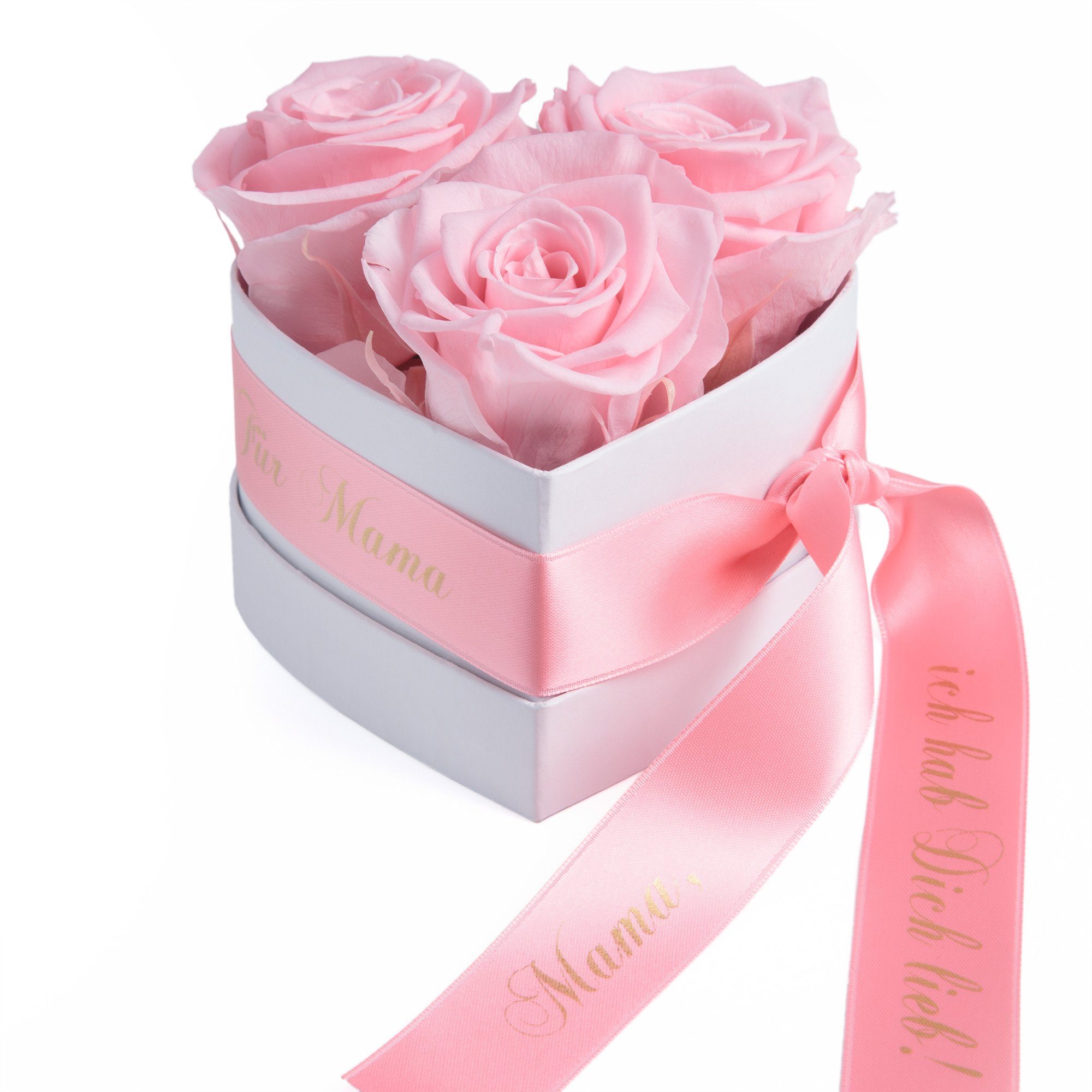 Kunstblume Rosen Box Herz 3 Infinity Rosen Mama, ich hab Dich lieb Geschenk Rose, ROSEMARIE SCHULZ Heidelberg, Höhe 10 cm, echte Rosen haltbar bis zu 3 Jahre, Made in Germany