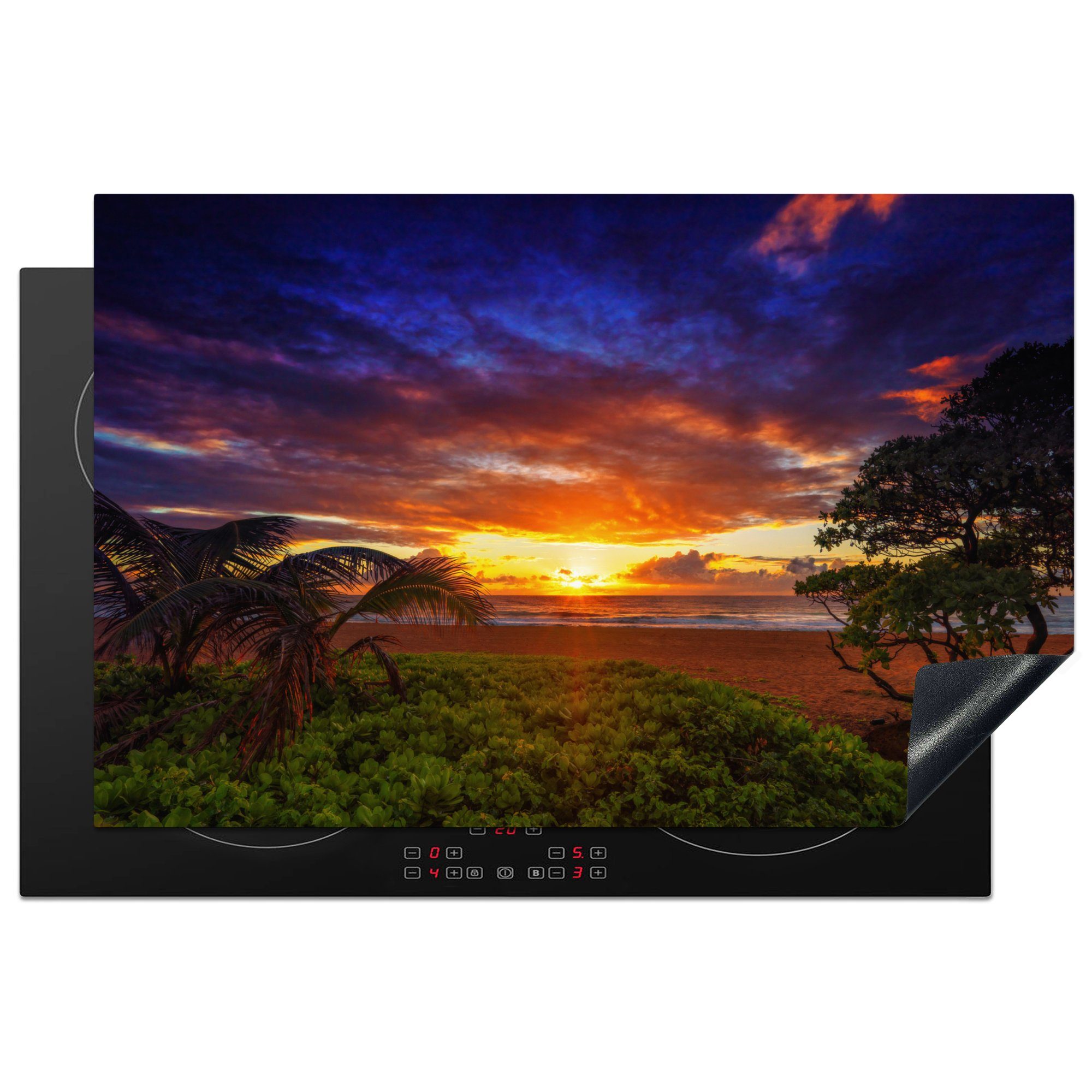 MuchoWow Herdblende-/Abdeckplatte Ein beeindruckender Sonnenuntergang auf Hawaii, Vinyl, (1 tlg), 81x52 cm, Induktionskochfeld Schutz für die küche, Ceranfeldabdeckung