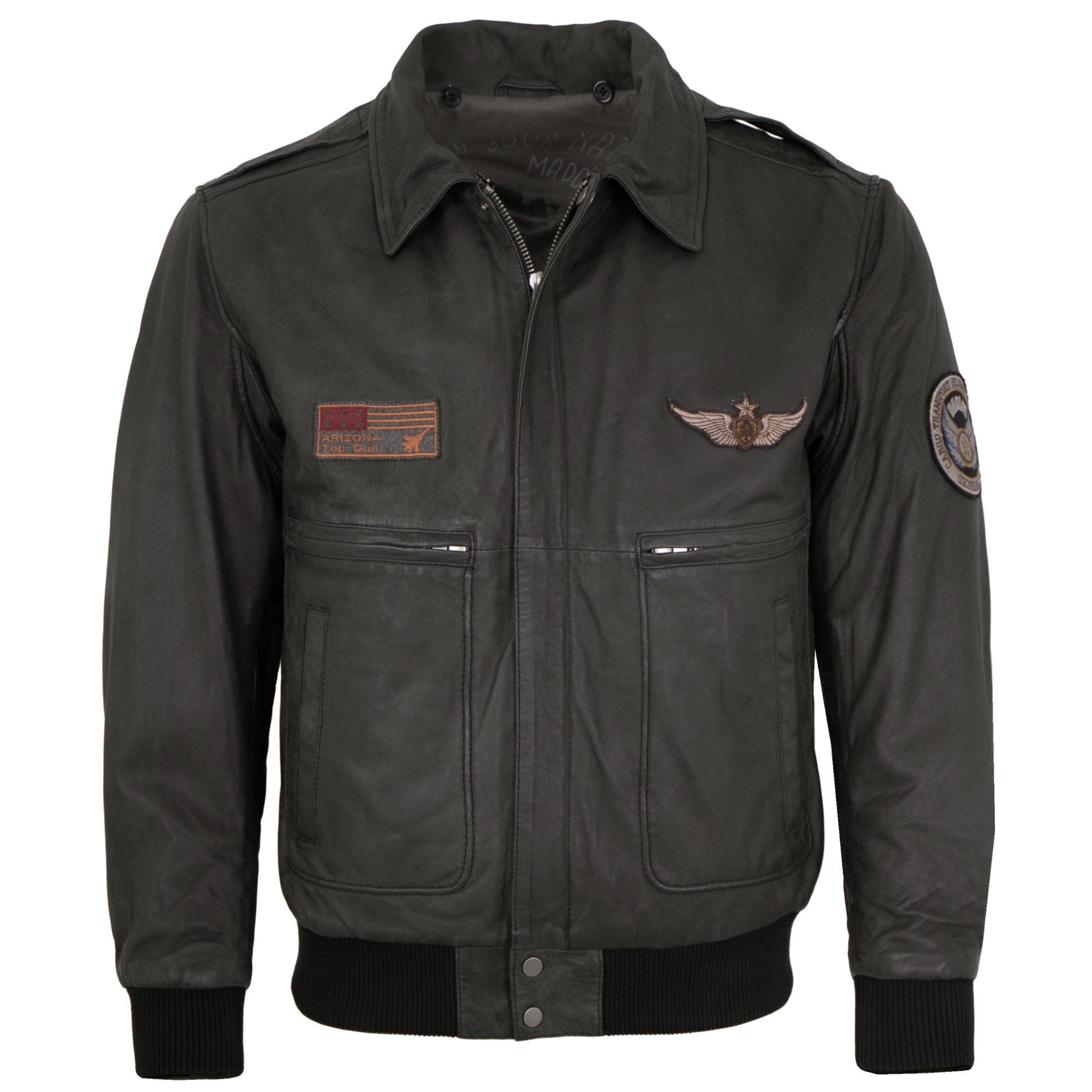 Maddox Lederjacke Laslo Maddox - Herren Lederjacke Fliegerjacke Lammnubuk schwarz