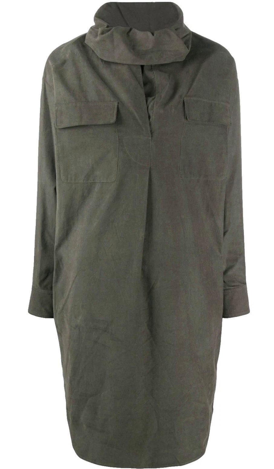 KENZO Midikleid Hemdkleid Cowl Neck Collar Midi Shirt Hemdblusenkleid Drapierter Cowl Neck mit Knopf-Detail