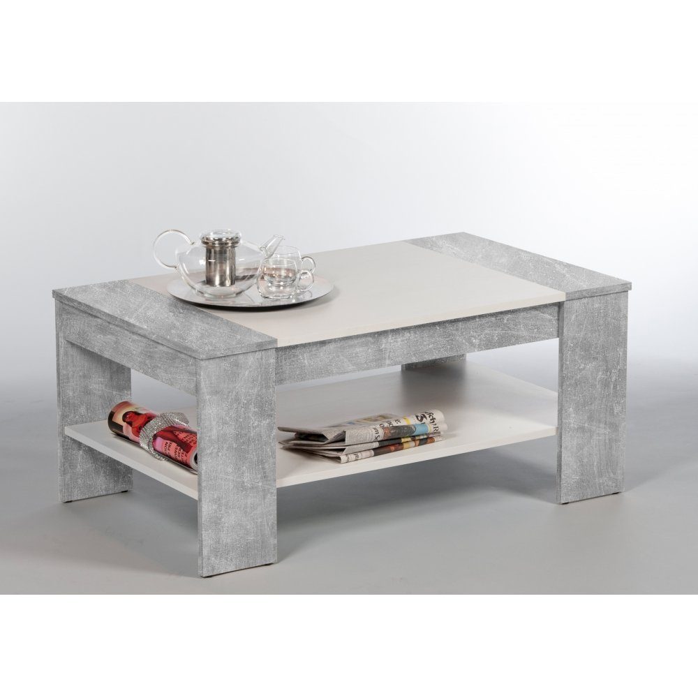 Stolkom Sp.z.o.o. Couchtisch Couchtisch Beistelltisch Tisch mit Ablageplatte ca. 100 cm Finley Plus Beton grau / weiß