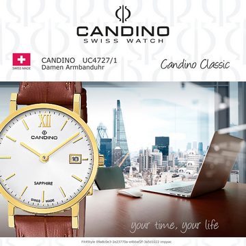 Candino Quarzuhr Candino Damenuhr Classic, (Analoguhr), Damen Armbanduhr rund, Edelstahlarmband braun